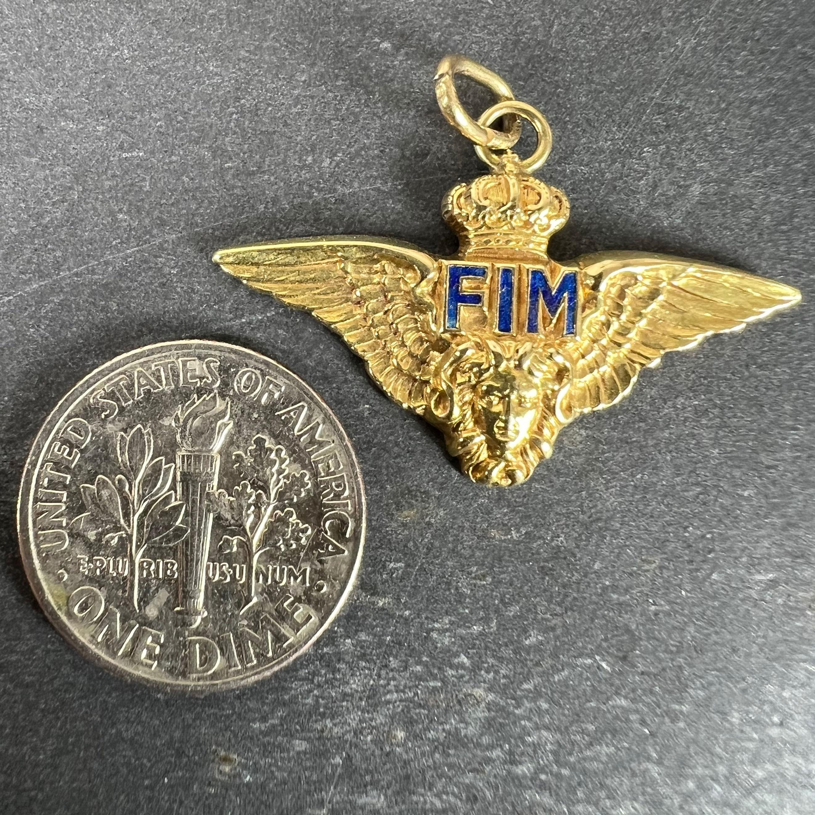 Ciondolo d'epoca in oro giallo 18 carati con smalto Chiappe dell'Aeronautica Militare FIM Corona d'ali in vendita 5