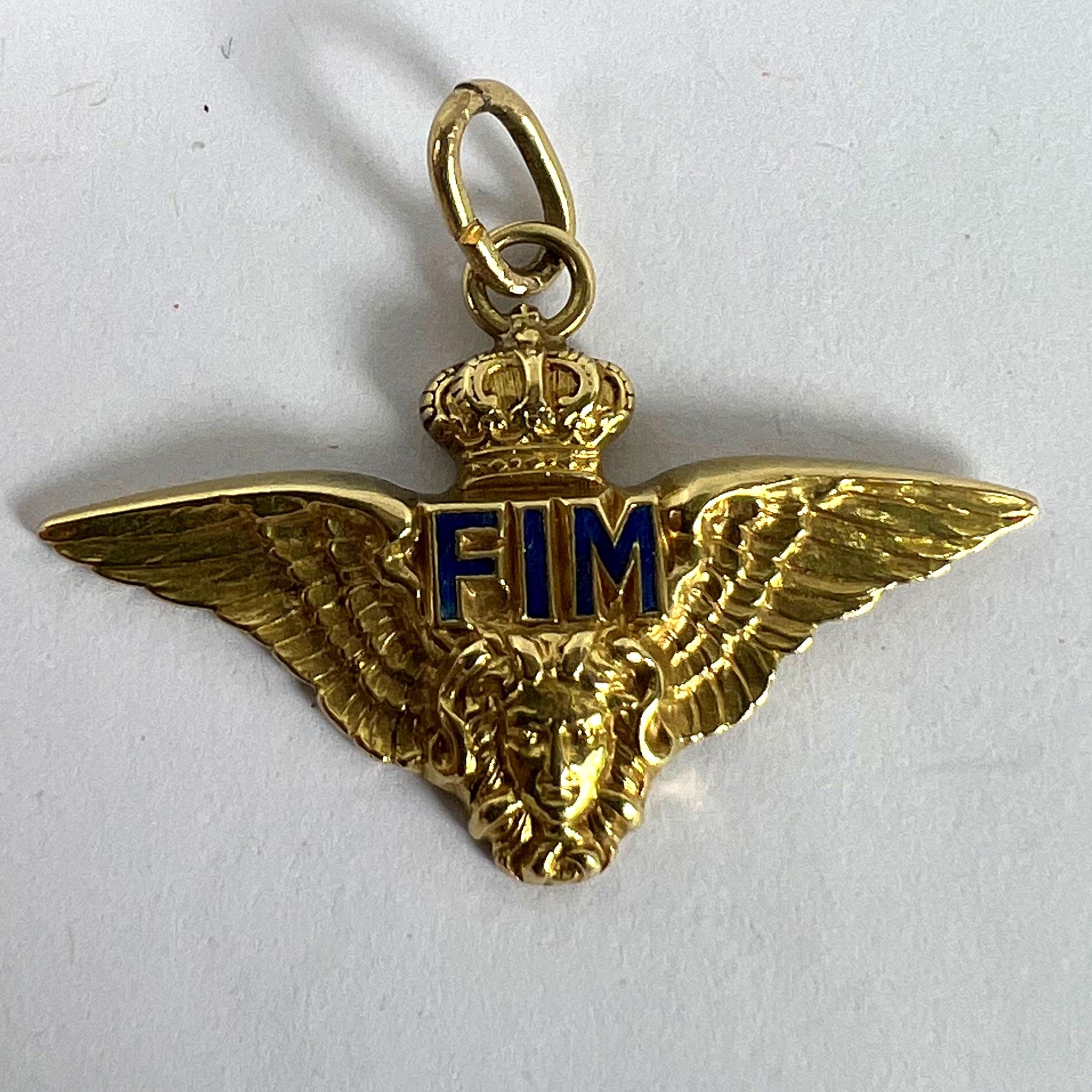 Ciondolo d'epoca in oro giallo 18 carati con smalto Chiappe dell'Aeronautica Militare FIM Corona d'ali in vendita 6