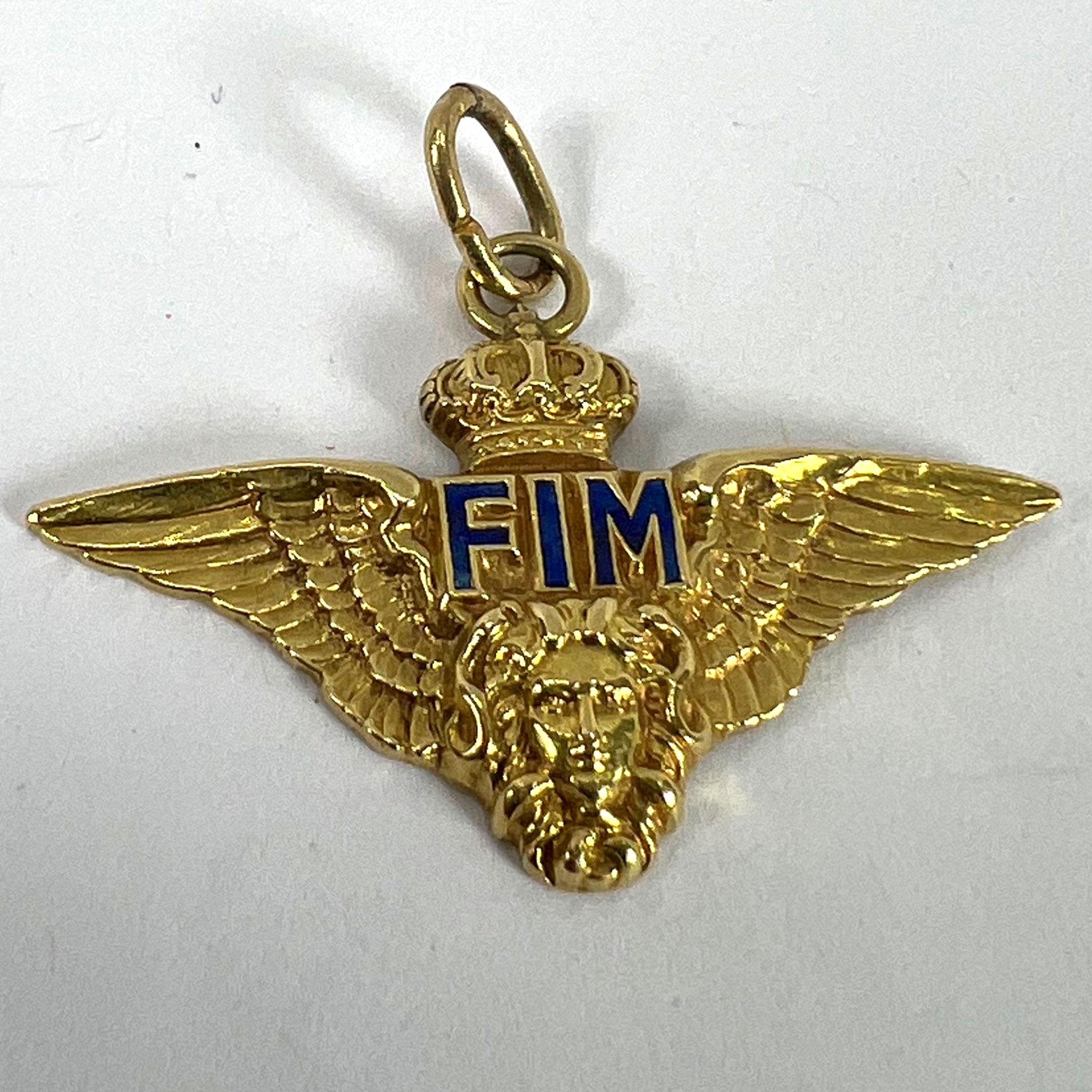 Ciondolo d'epoca in oro giallo 18 carati con smalto Chiappe dell'Aeronautica Militare FIM Corona d'ali in vendita 7