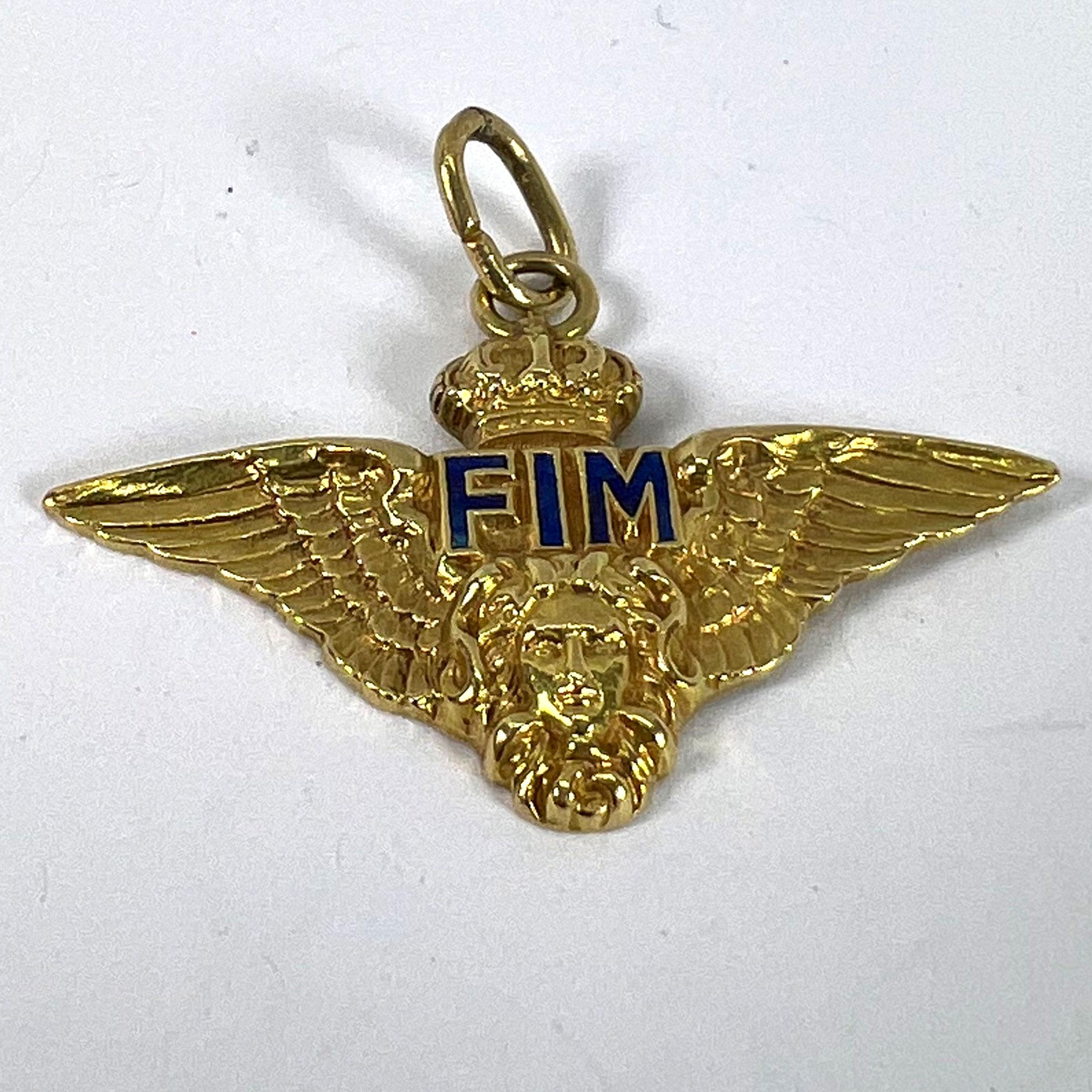 Ciondolo d'epoca in oro giallo 18 carati con smalto Chiappe dell'Aeronautica Militare FIM Corona d'ali in vendita 8