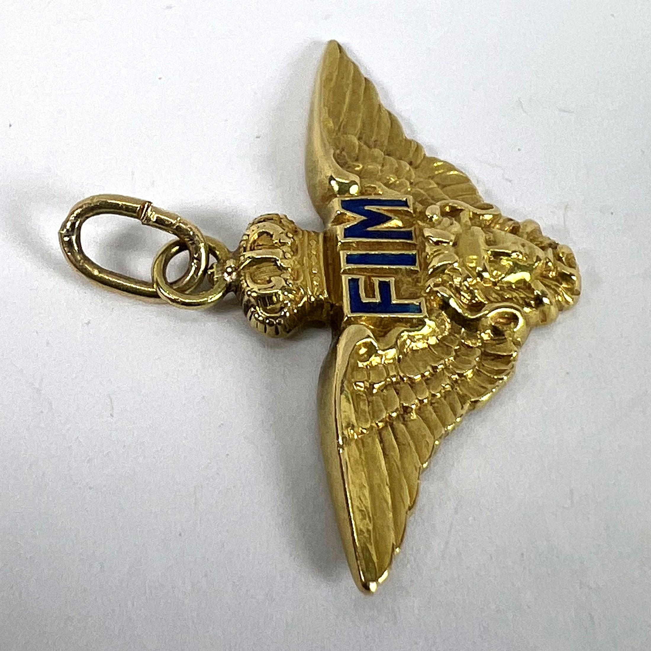 Ciondolo d'epoca in oro giallo 18 carati con smalto Chiappe dell'Aeronautica Militare FIM Corona d'ali in vendita 9