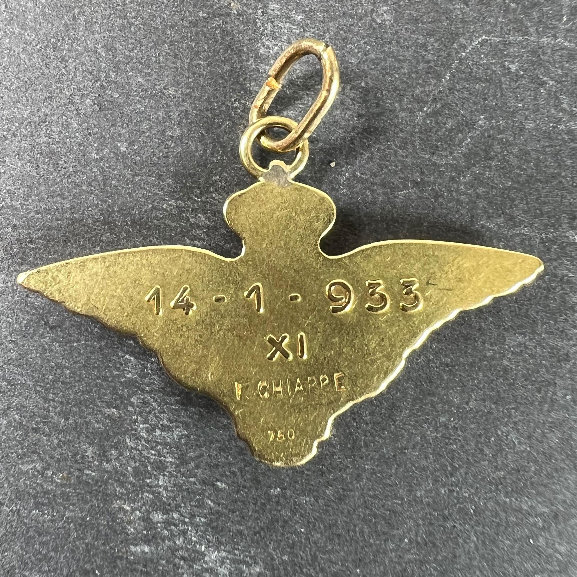 Art Déco Ciondolo d'epoca in oro giallo 18 carati con smalto Chiappe dell'Aeronautica Militare FIM Corona d'ali in vendita