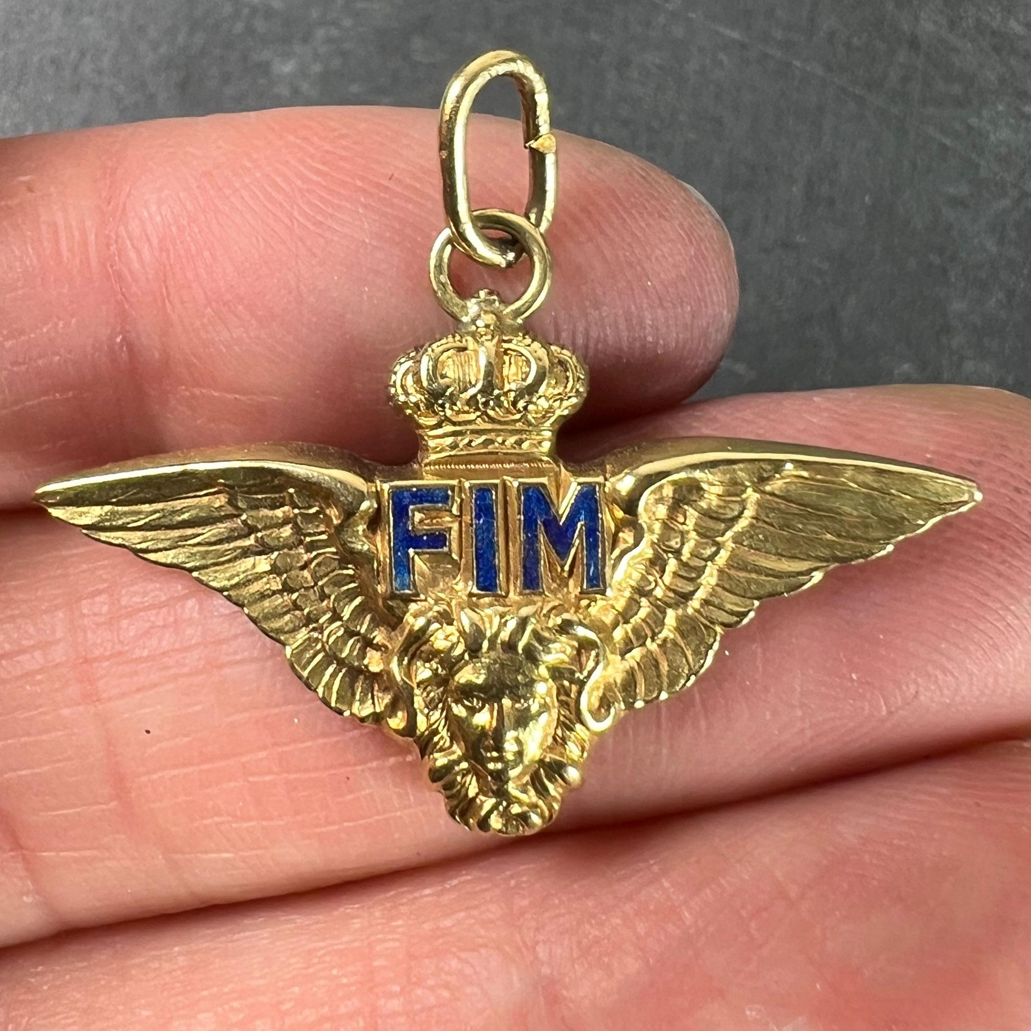 da uomo o donna Ciondolo d'epoca in oro giallo 18 carati con smalto Chiappe dell'Aeronautica Militare FIM Corona d'ali in vendita