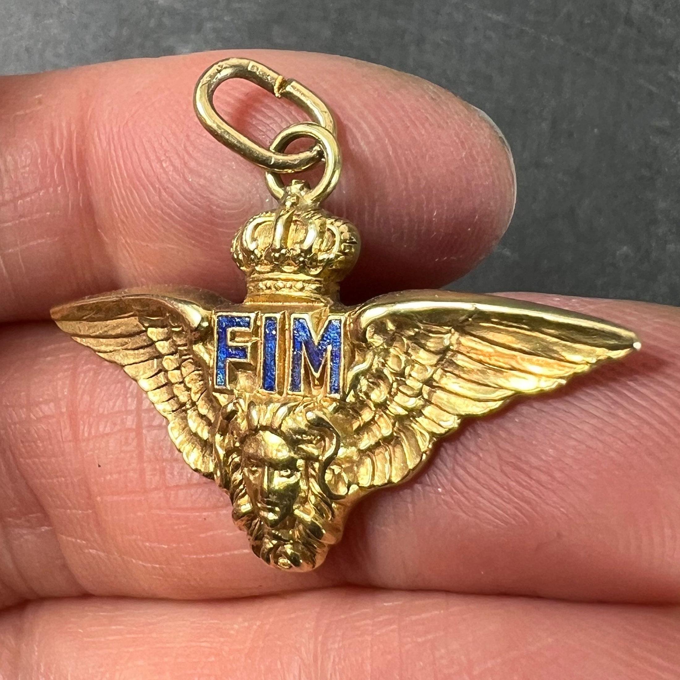 Ciondolo d'epoca in oro giallo 18 carati con smalto Chiappe dell'Aeronautica Militare FIM Corona d'ali in vendita 1
