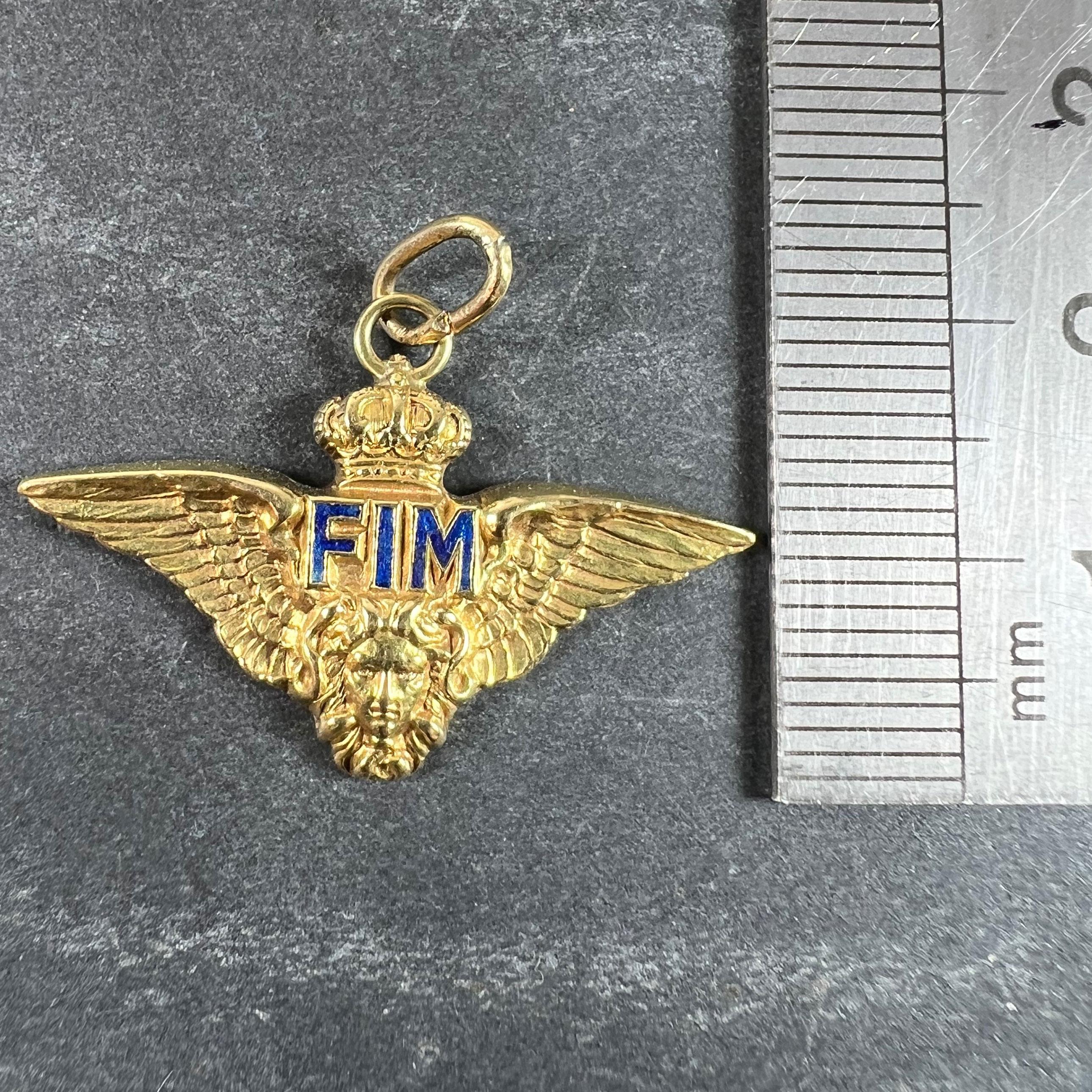 Ciondolo d'epoca in oro giallo 18 carati con smalto Chiappe dell'Aeronautica Militare FIM Corona d'ali in vendita 4