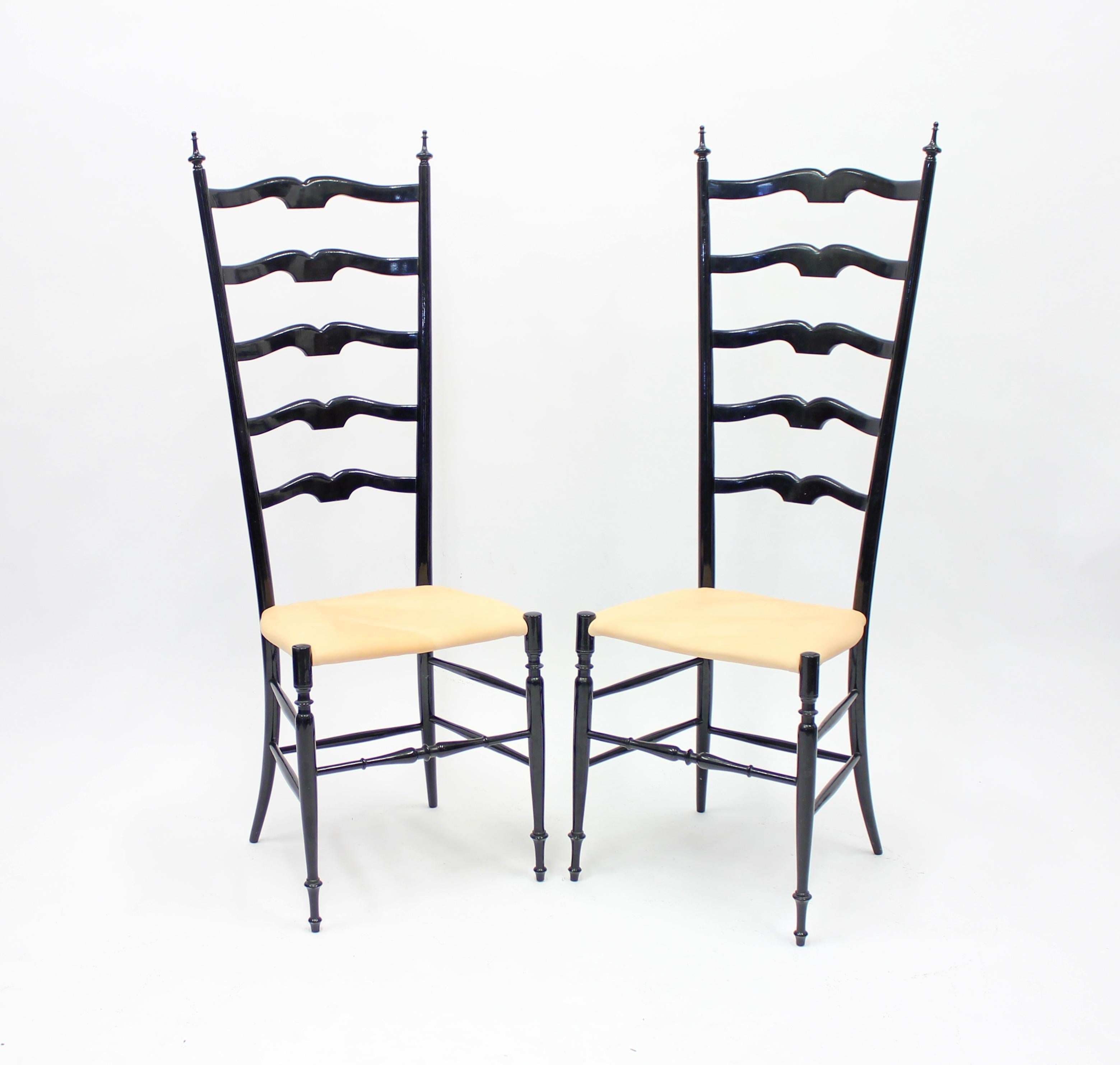 Leather Vintage Italian Chiavari Chairs, 1950s, Set of Two