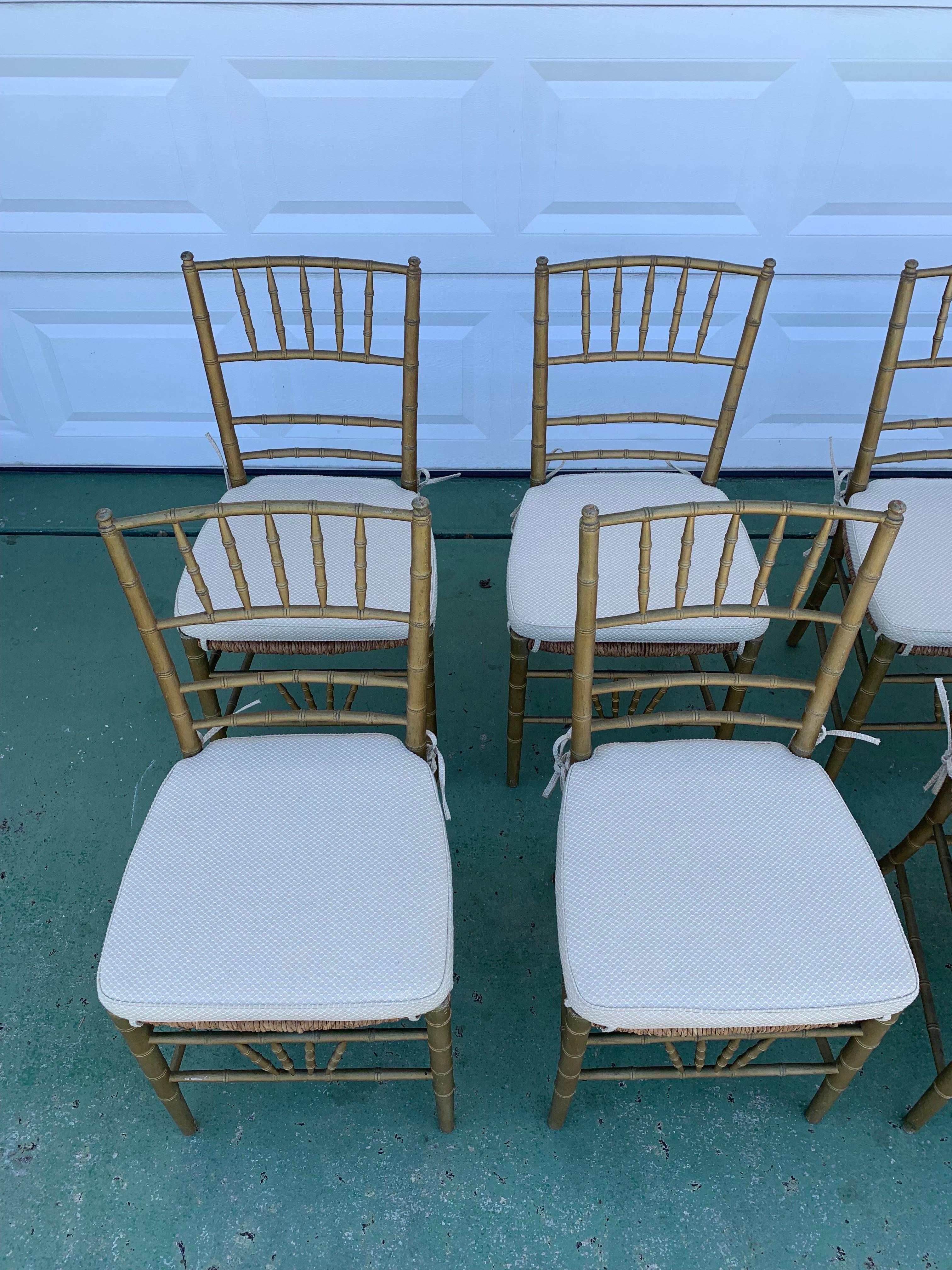 Hollywood Regency Vintage Italian Chiavari Style giltwood Dining Chairs For Sale