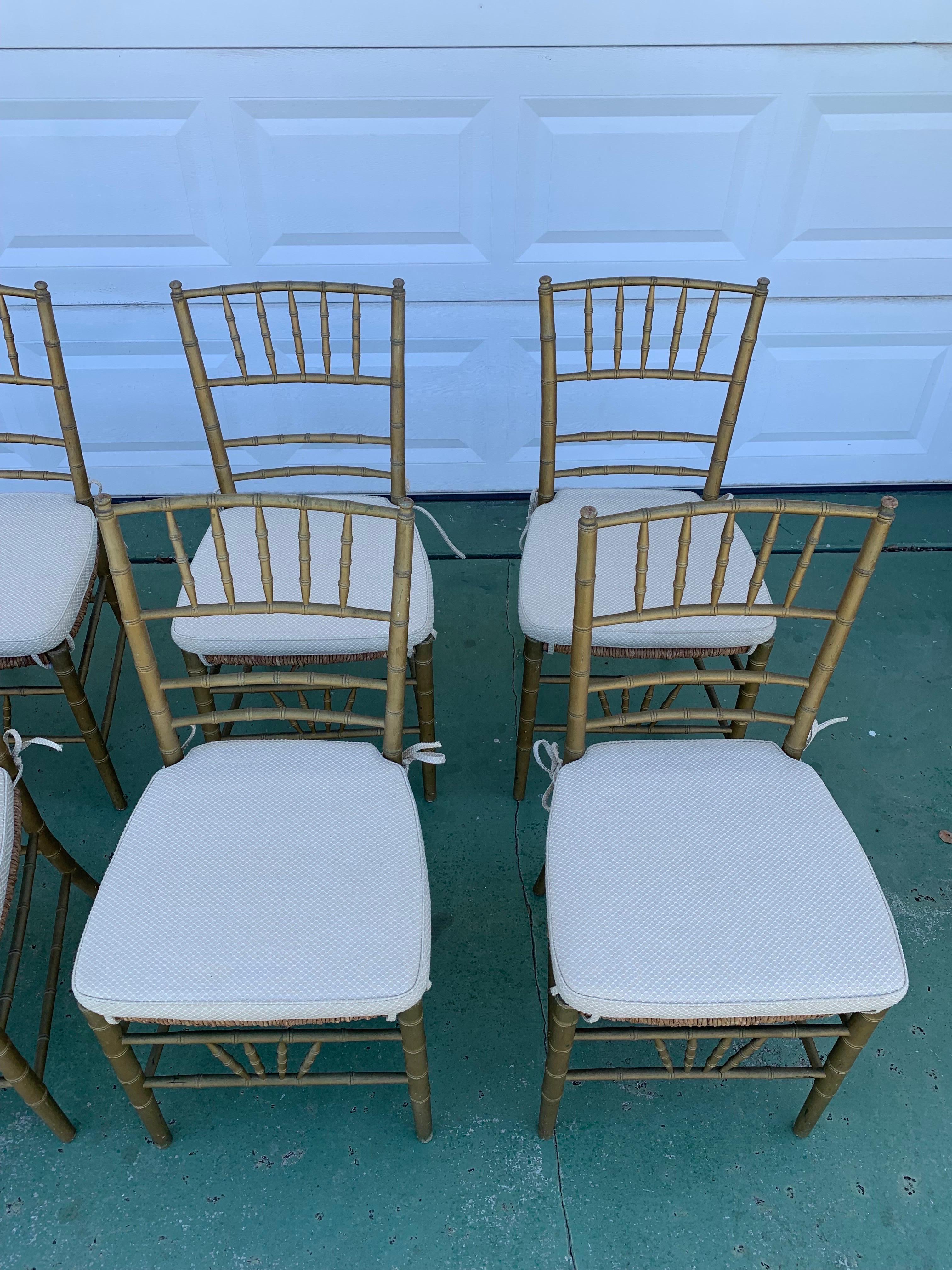 Vintage Italian Chiavari Style giltwood Dining Chairs In Fair Condition For Sale In Boynton Beach, FL