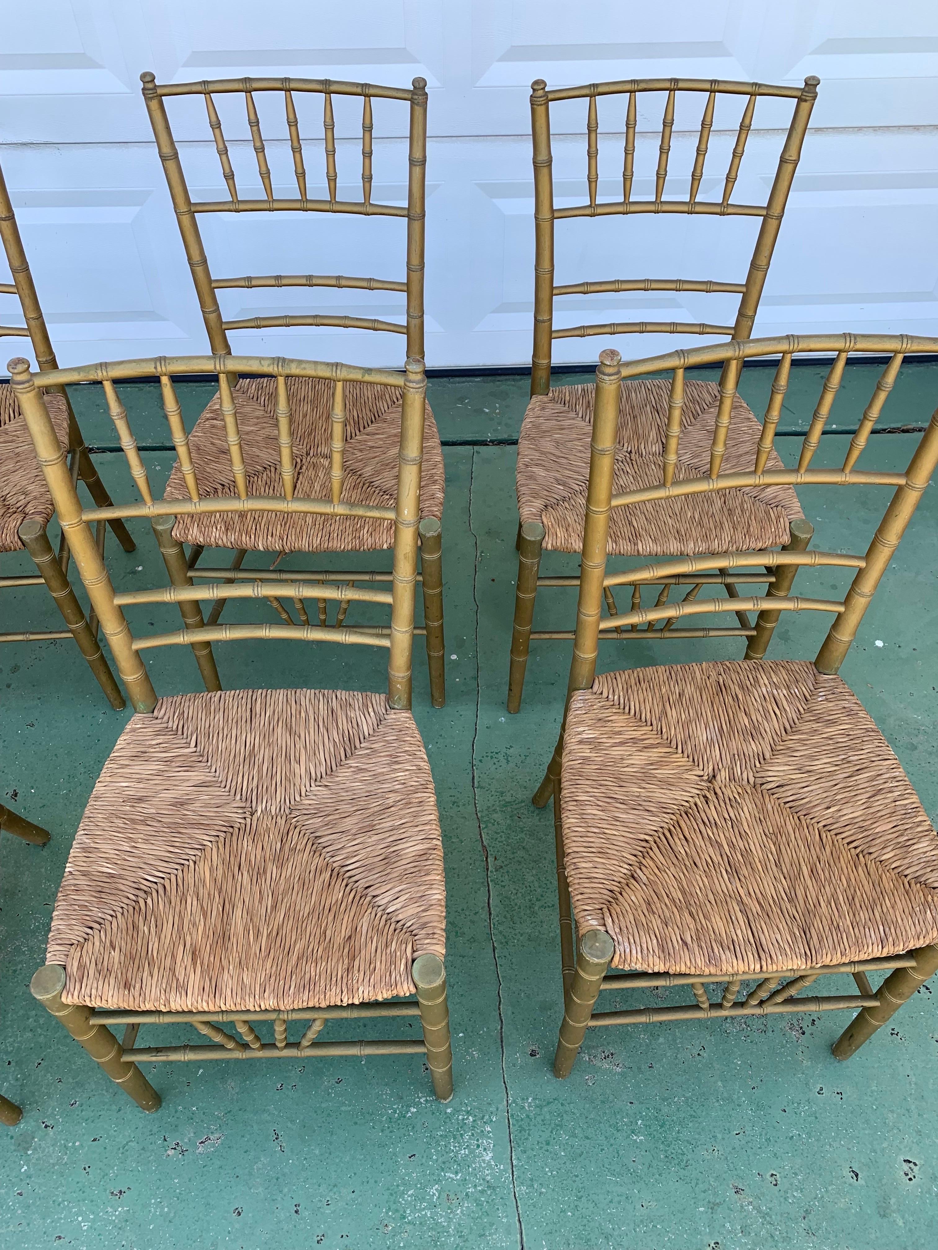 Rush Vintage Italian Chiavari Style giltwood Dining Chairs For Sale