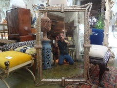 Vieux miroir italien Chippendale chinois en faux bambou et argent doré