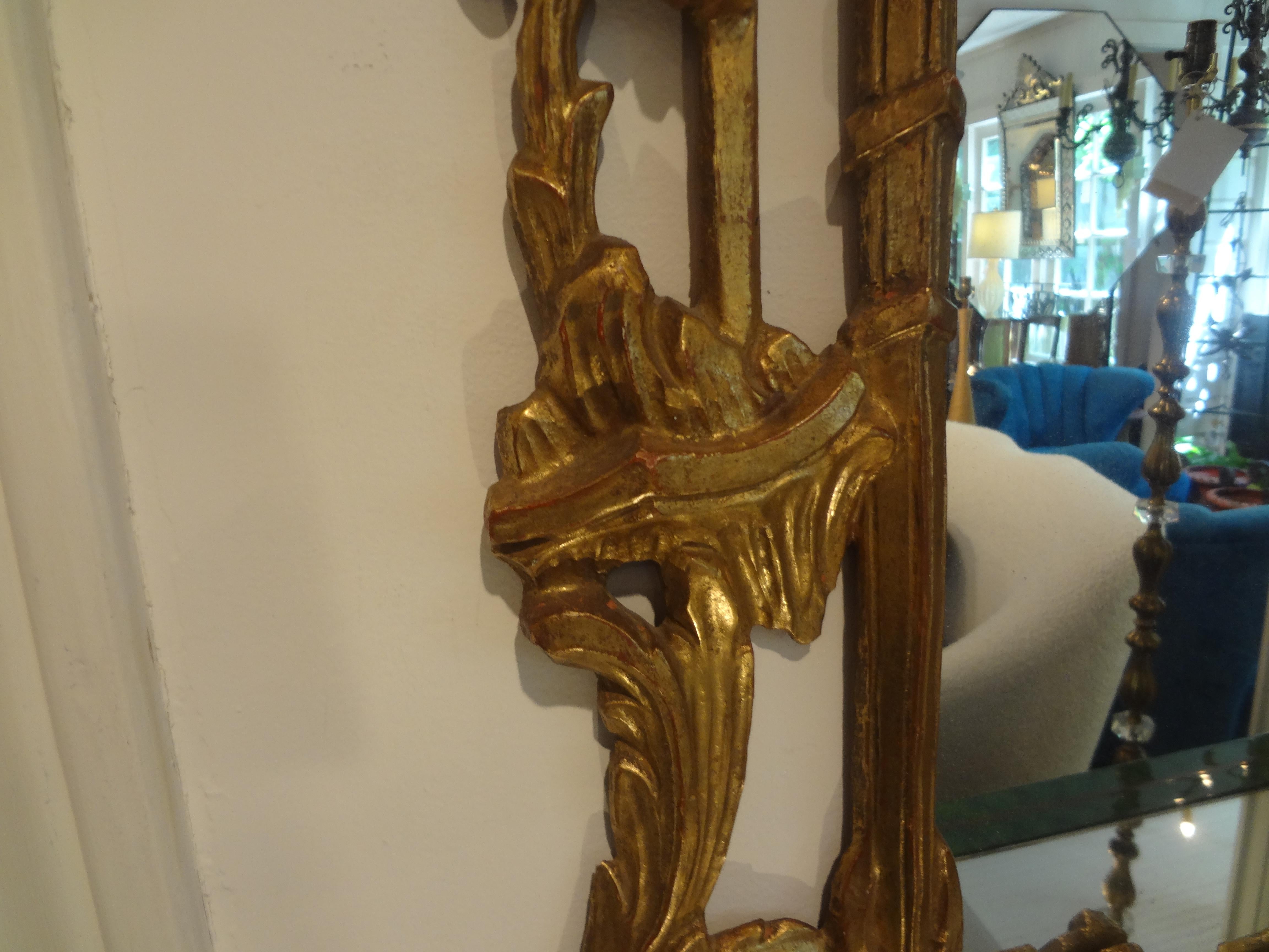 Mid-20th Century Vintage Italian Chinese Chippendale Style Carved Giltwood Pagoda Mirror For Sale