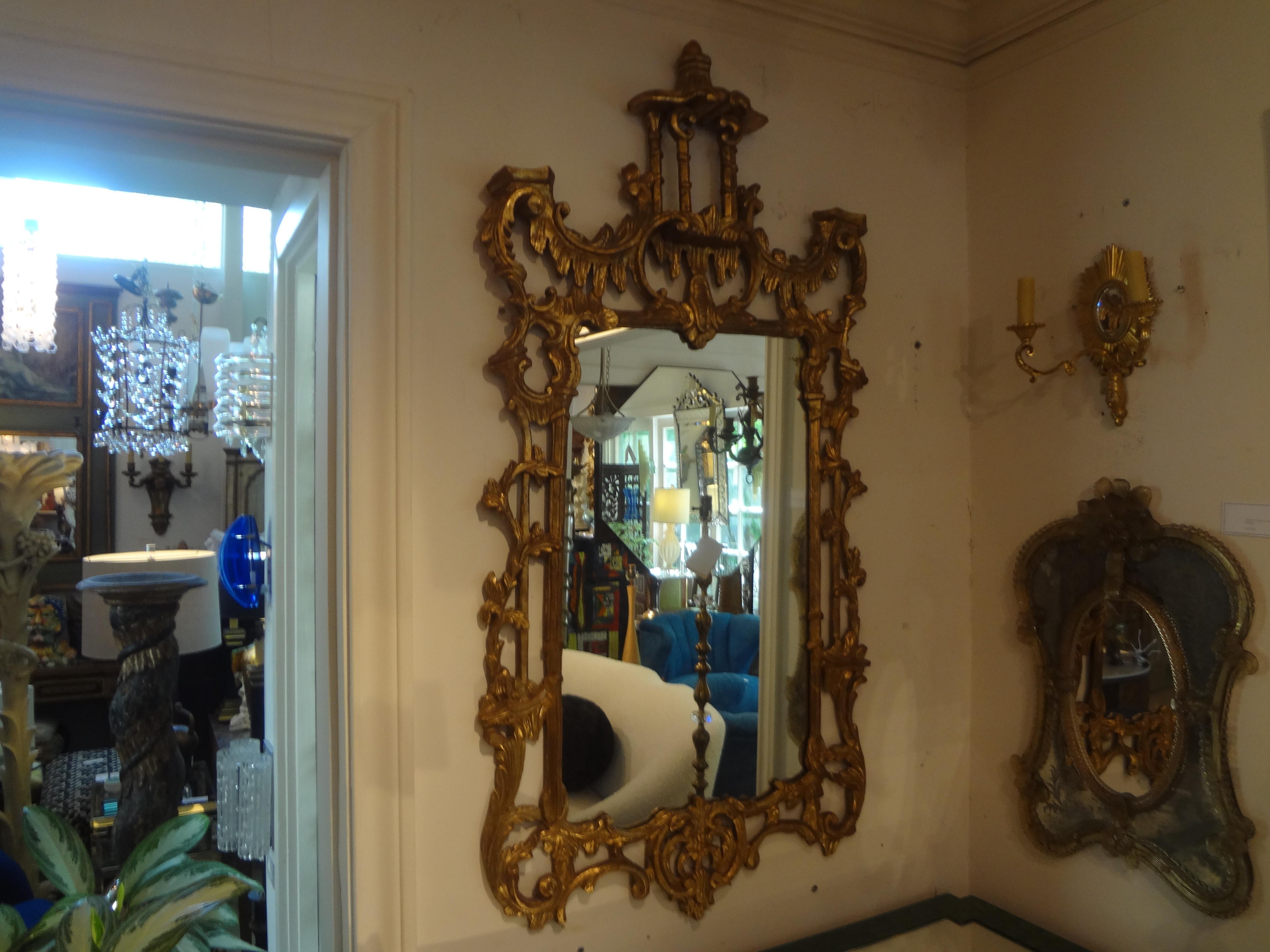 Vintage Italian Chinese Chippendale Style Carved Giltwood Pagoda Mirror For Sale 2