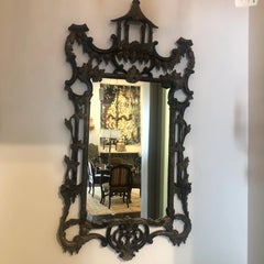 Vintage Italian Chinese Chippendale-Style Hand-Carved Mirror with Polychrome