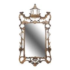 Vintage Italian Chinese Chippendale-Style Hand-Carved Mirror with Polychrome