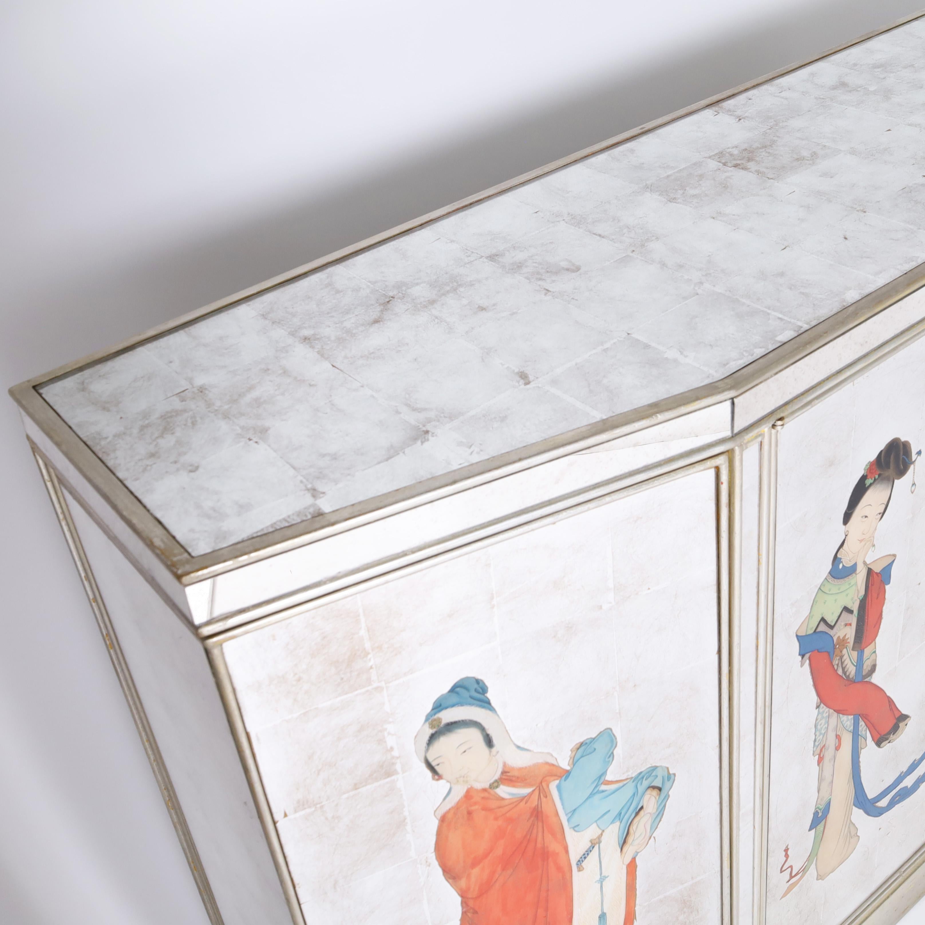 Vintage Chinoiserie italienne Eglomise Mirrored Cabinet, Sideboard or Bar Bon état - En vente à Palm Beach, FL