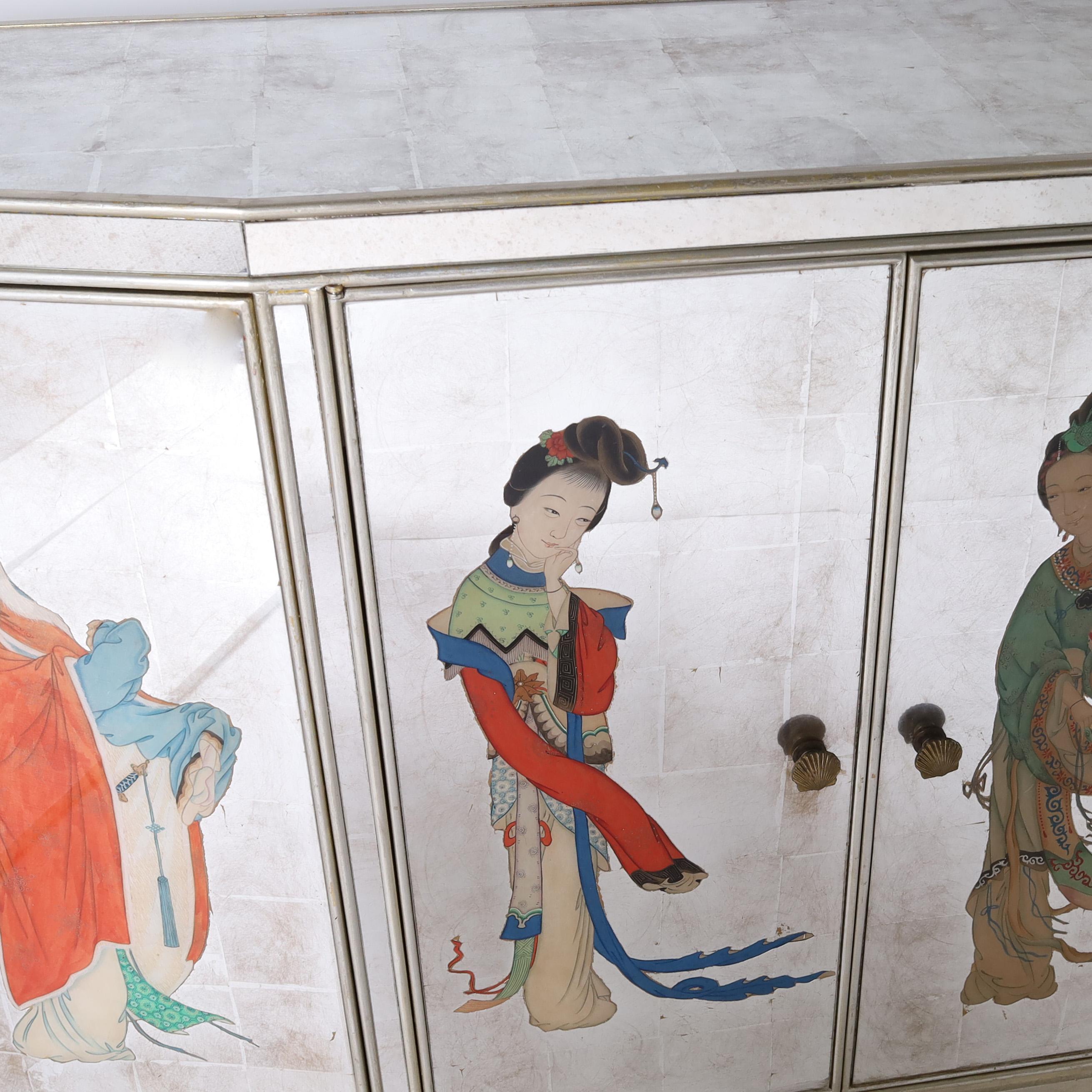 Verre Vintage Chinoiserie italienne Eglomise Mirrored Cabinet, Sideboard or Bar en vente