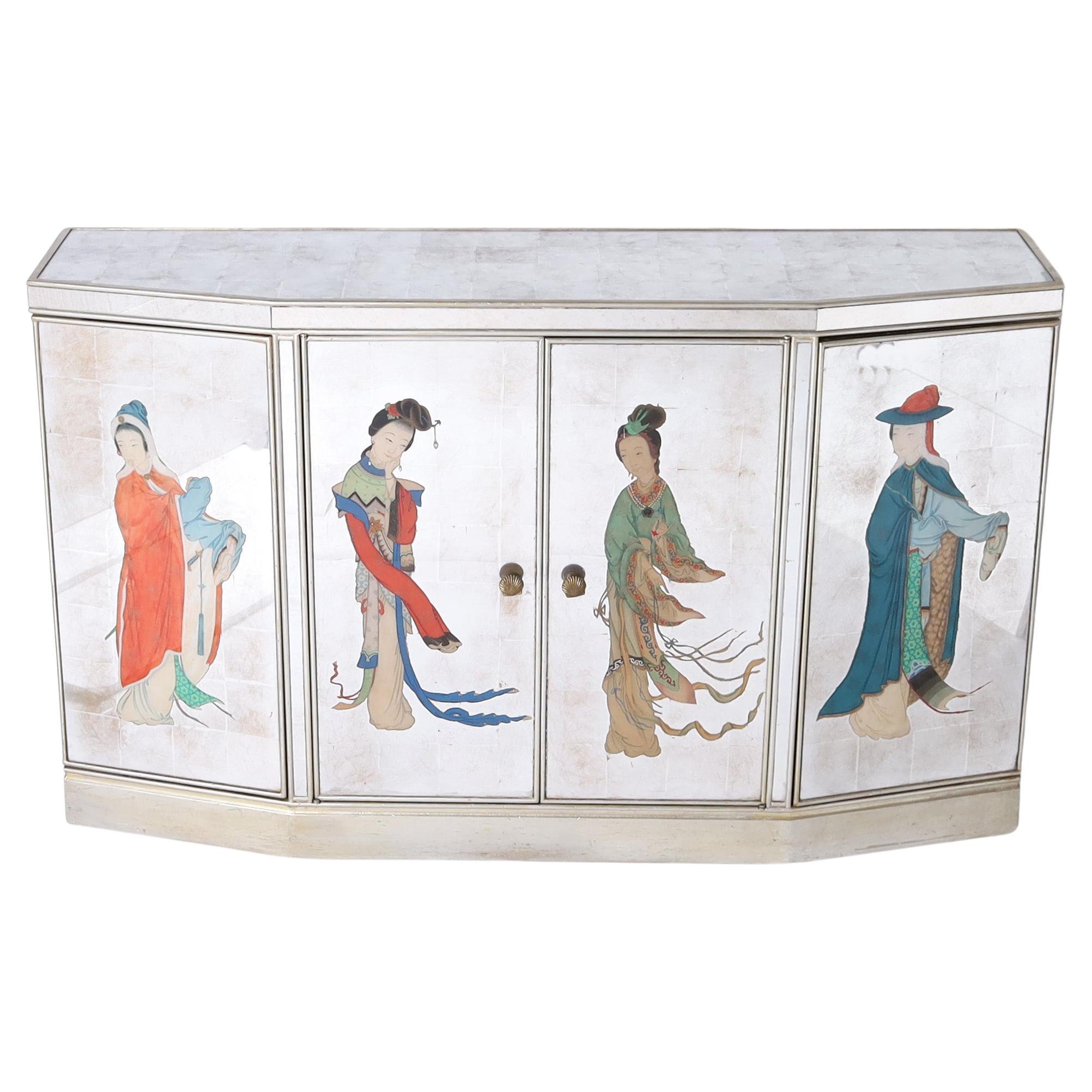 Vintage Chinoiserie italienne Eglomise Mirrored Cabinet, Sideboard or Bar en vente