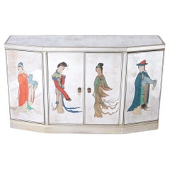 Antique Italian Chinoiserie Eglomise Mirrored Cabinet, Sideboard or Bar