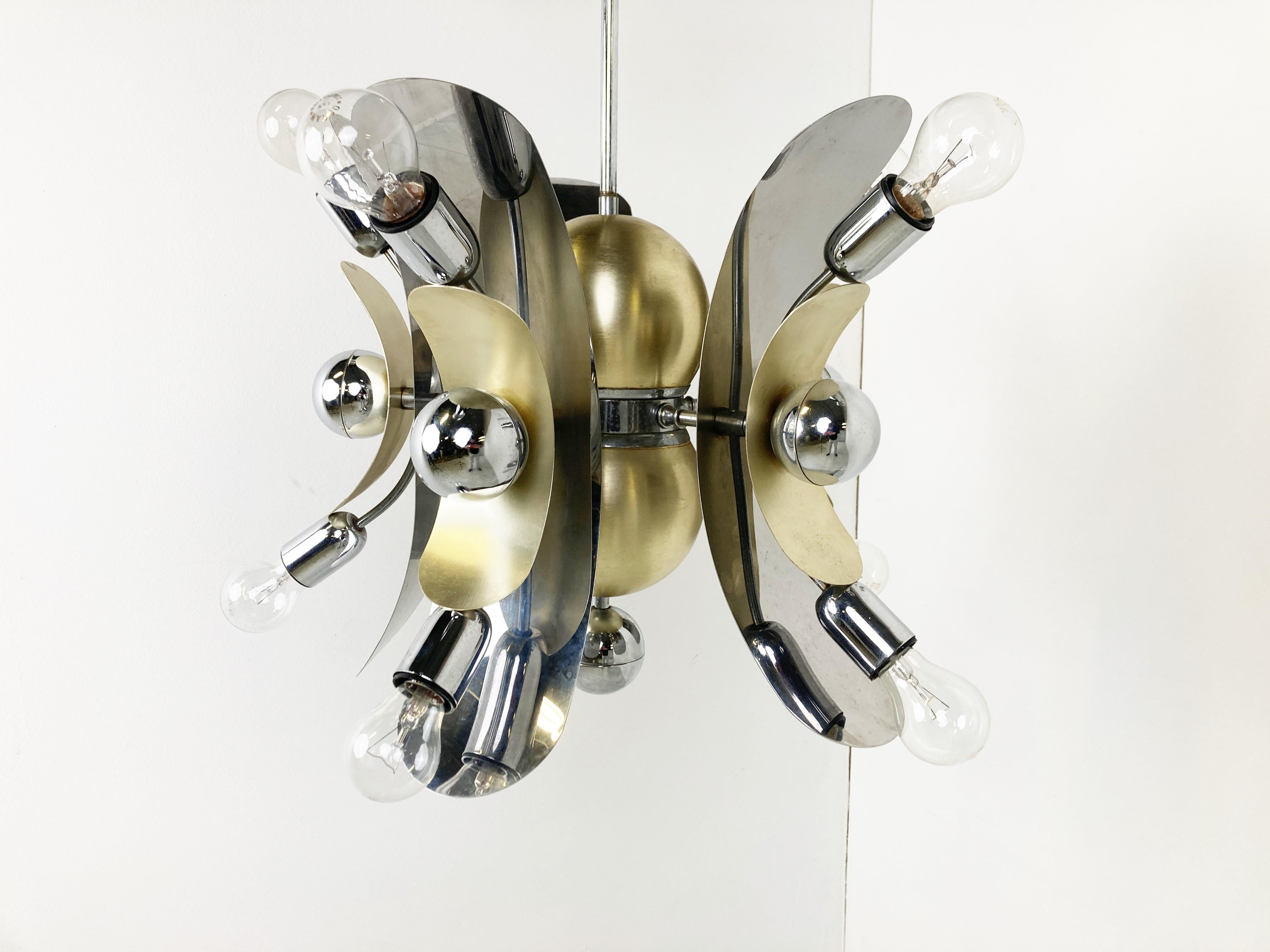 Vintage Italian Chrome and Brass Chandelier, 1970s For Sale 6
