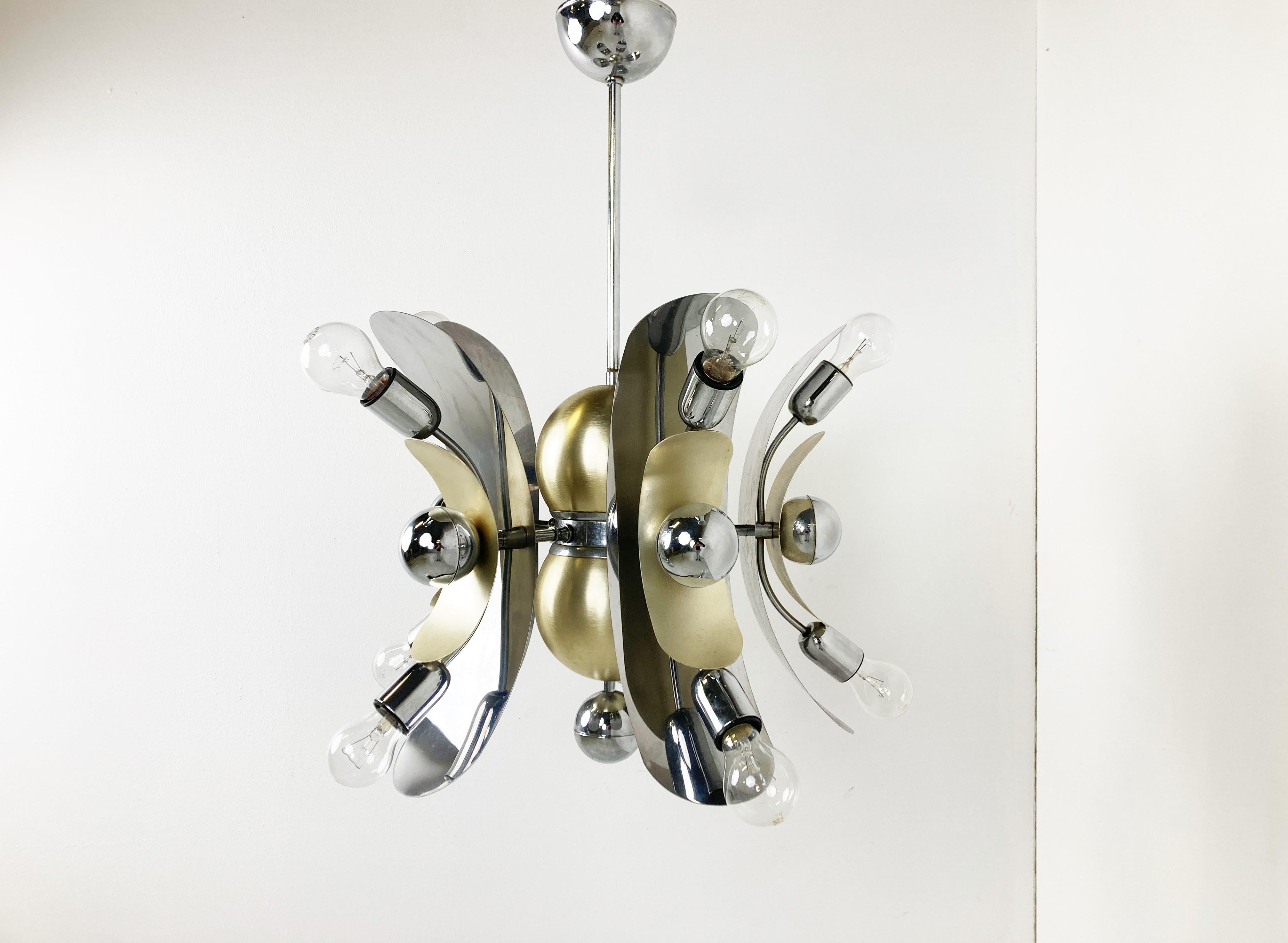 Vintage Italian Chrome and Brass Chandelier, 1970s For Sale 3