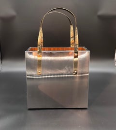 Porte-revues italien vintage en chrome et laiton des années 1970