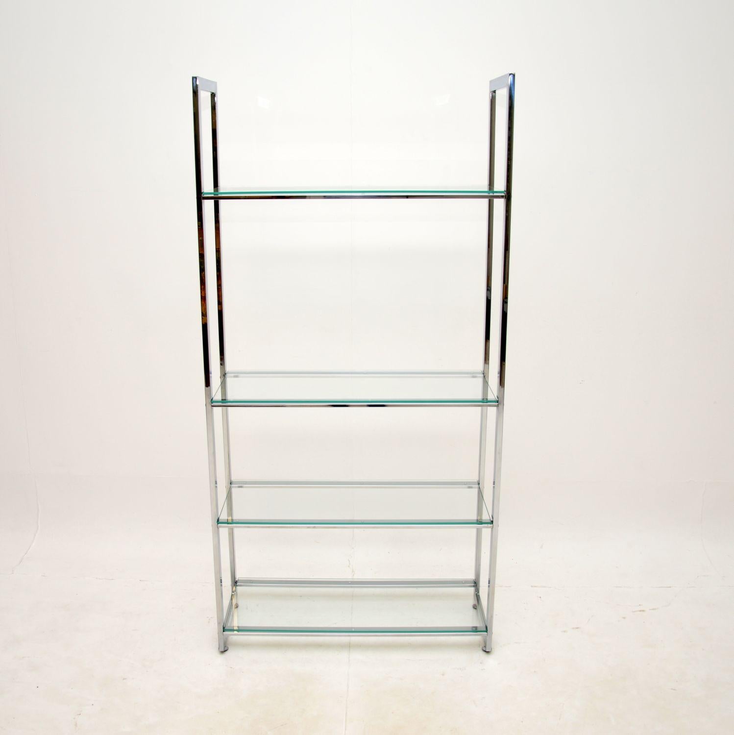 Vintage Italian Chrome and Glass Bookshelf / Display Cabinet In Good Condition For Sale In London, GB
