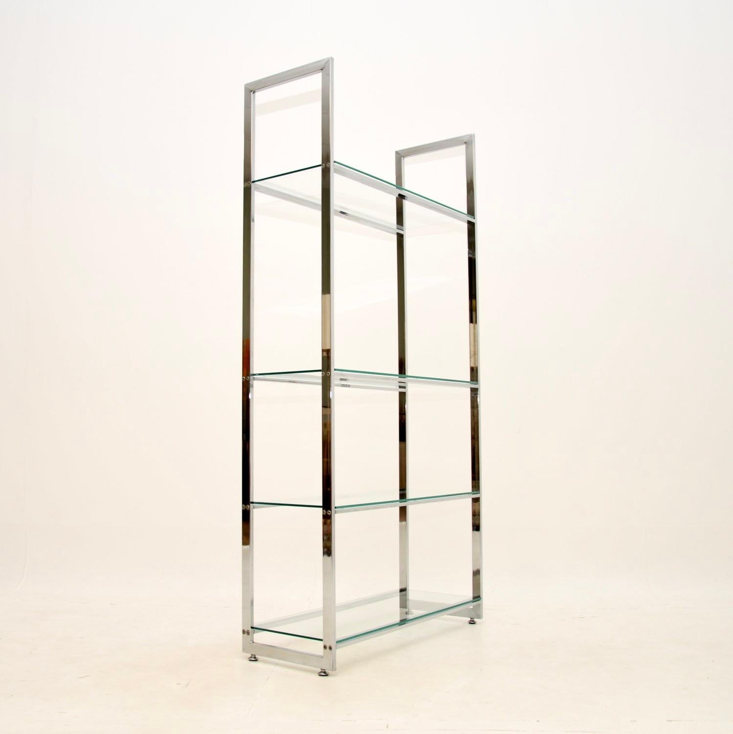 Late 20th Century Vintage Italian Chrome and Glass Bookshelf / Display Cabinet For Sale