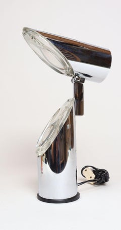 Vintage Italian Chrome and Glass Collapsible Table Lamp by Oscar Torlasco