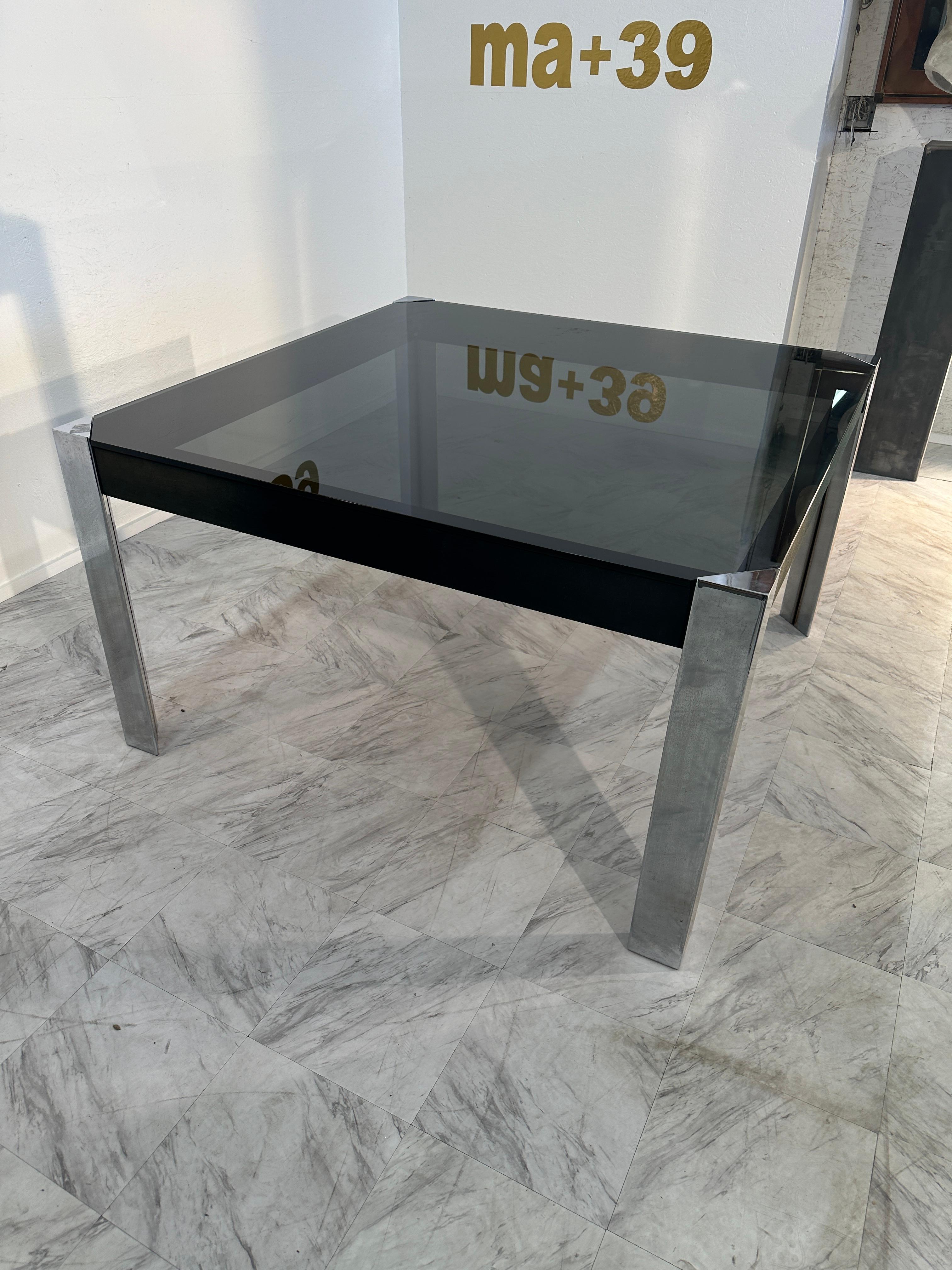 Vintage Italian Chrome and Glass Dining Table by Guido Faleschini X Hermes For Sale 1