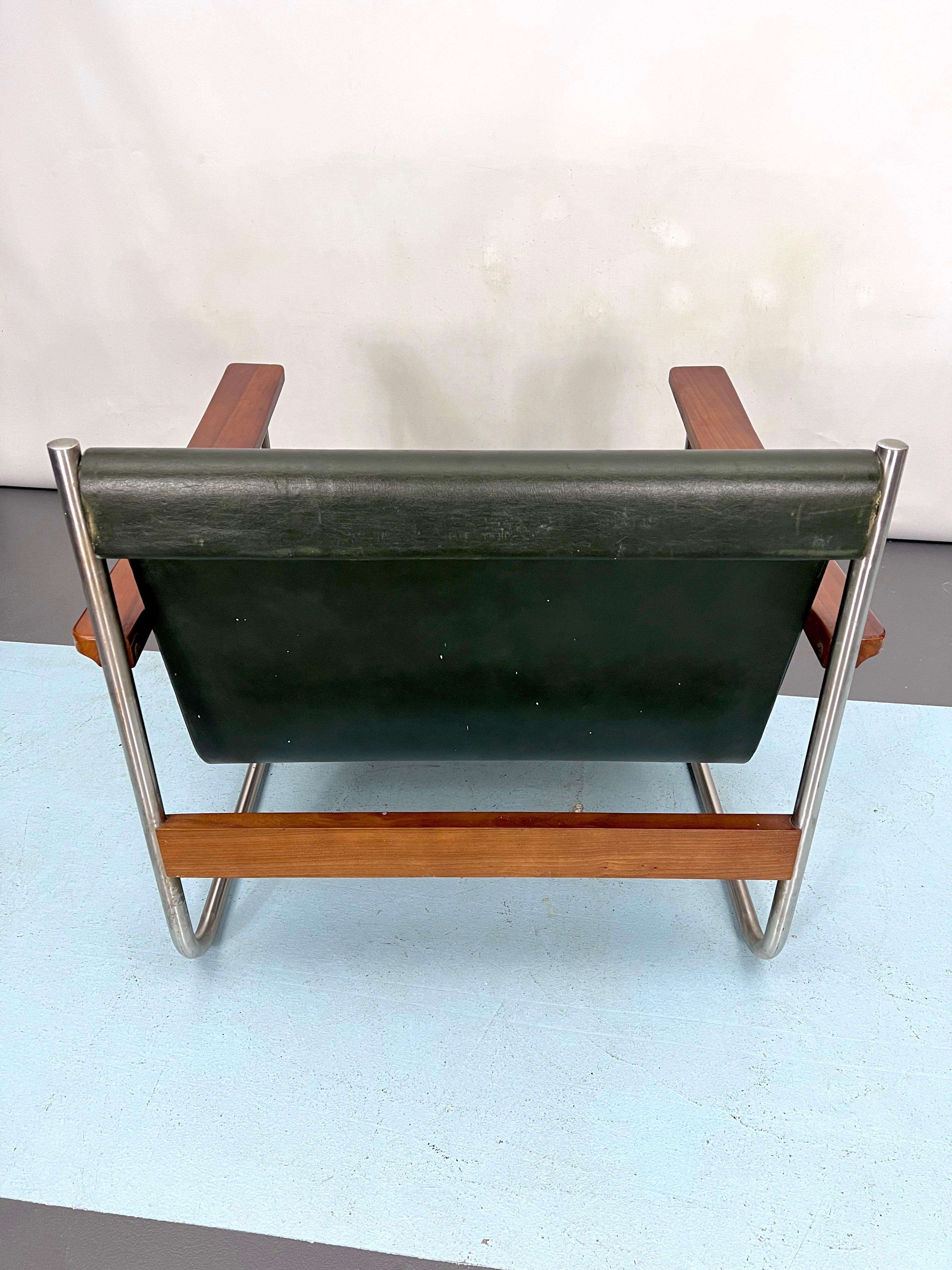 Vintage Italian chrome and leather Lounge chair from 60s For Sale 4