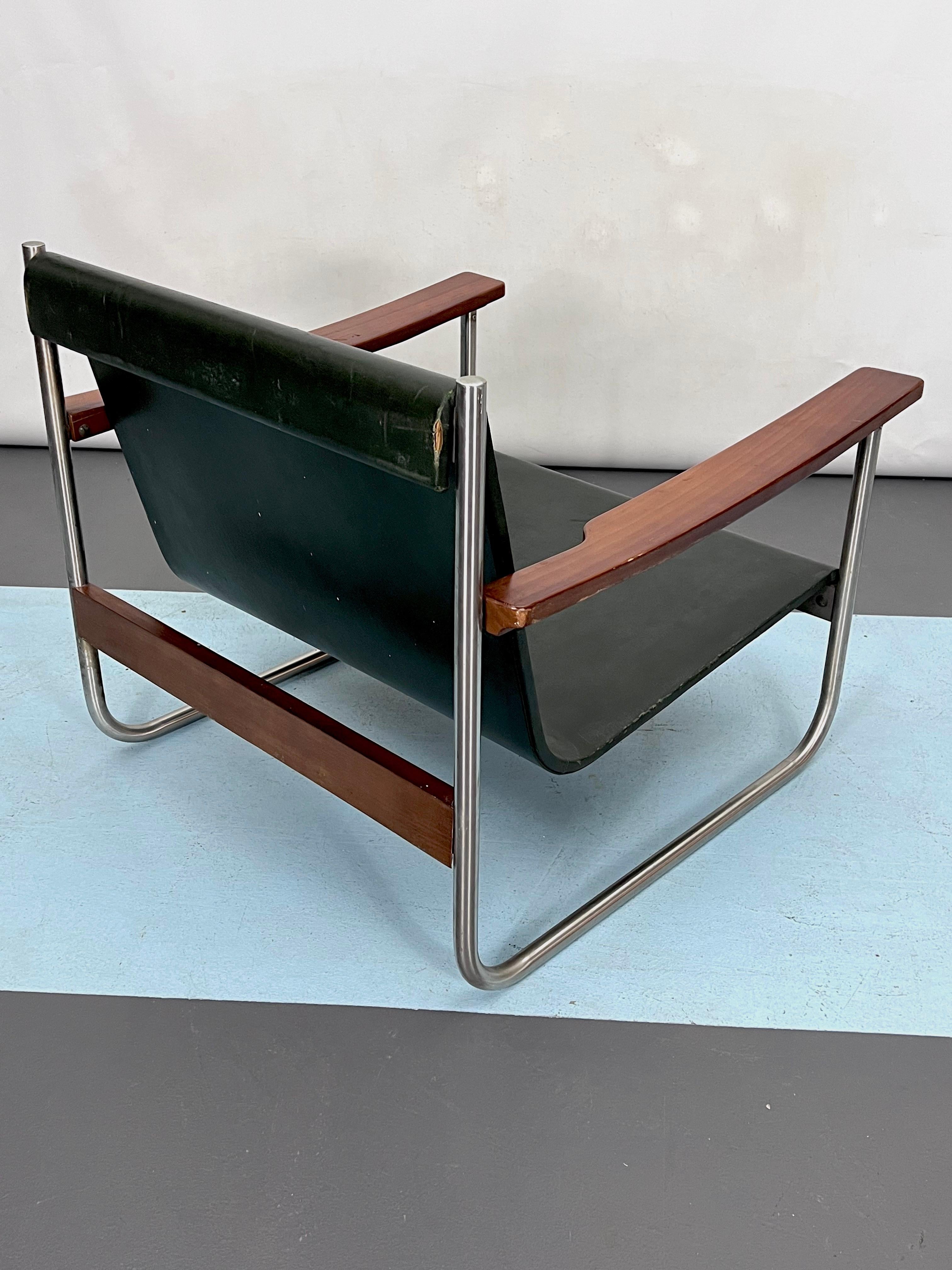 20th Century Vintage Italian chrome and leather Lounge chair from 60s For Sale