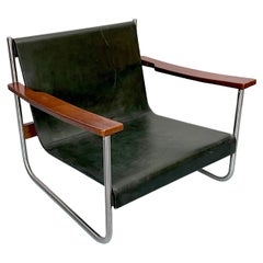 Vintage Italian chrome and leather Lounge chair from 60s