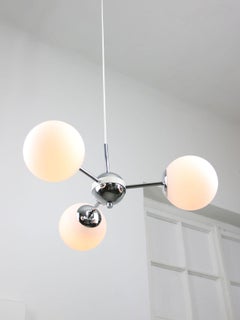 Vintage Italian Chrome and Opaline Sputnik Chandelier, 1970s