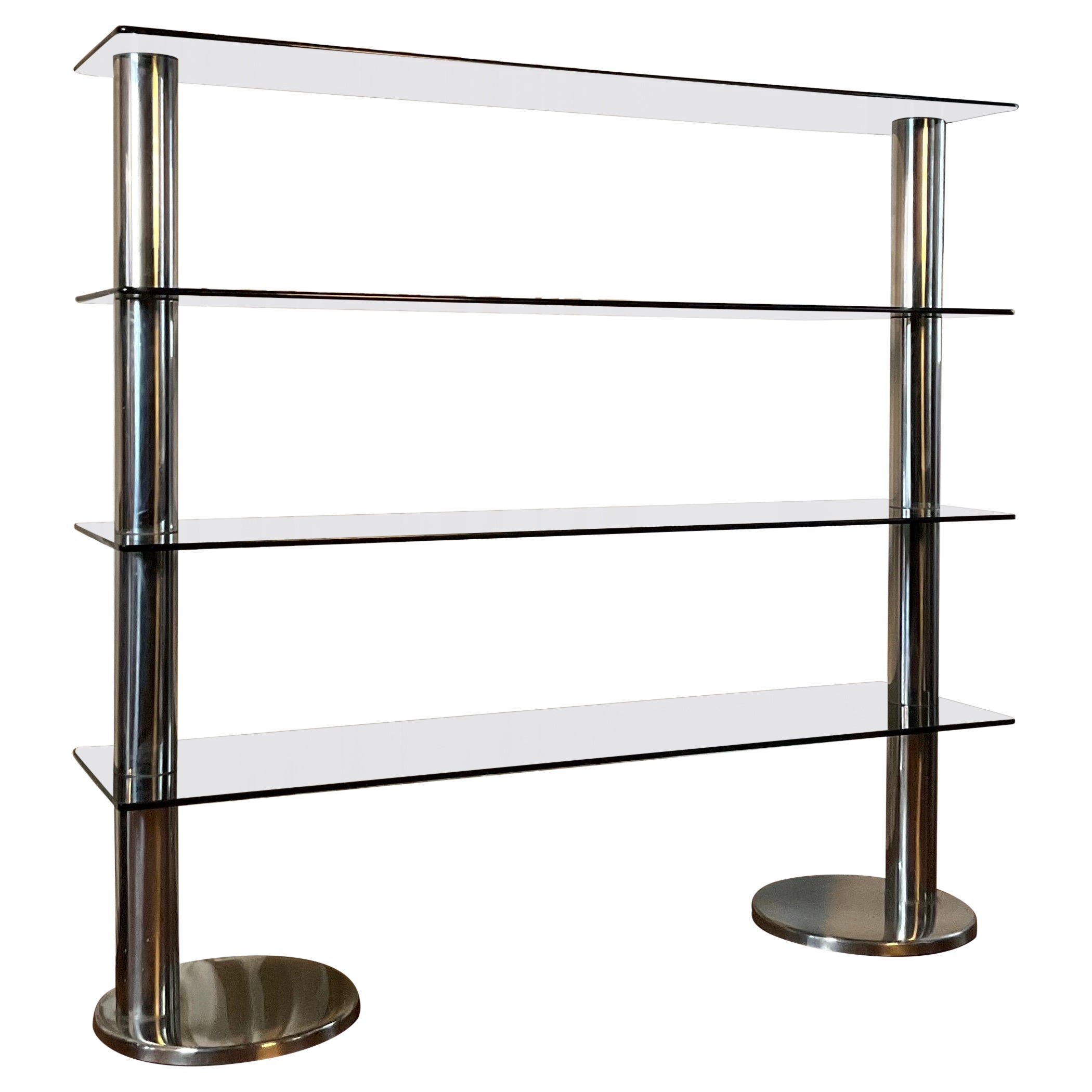 Vintage Italian Chrome and Smoked Glass Room Divider Bookcase, 1970s