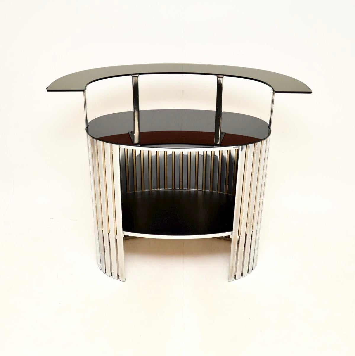 Late 20th Century Vintage Italian Chrome Bar and Pair of Stools