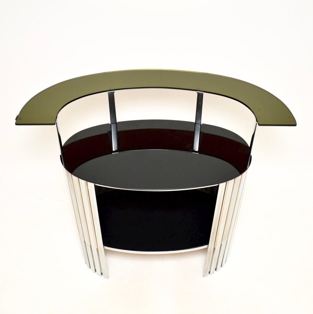 Brass Vintage Italian Chrome Bar and Pair of Stools