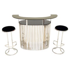 Vintage Italian Chrome Bar and Pair of Stools