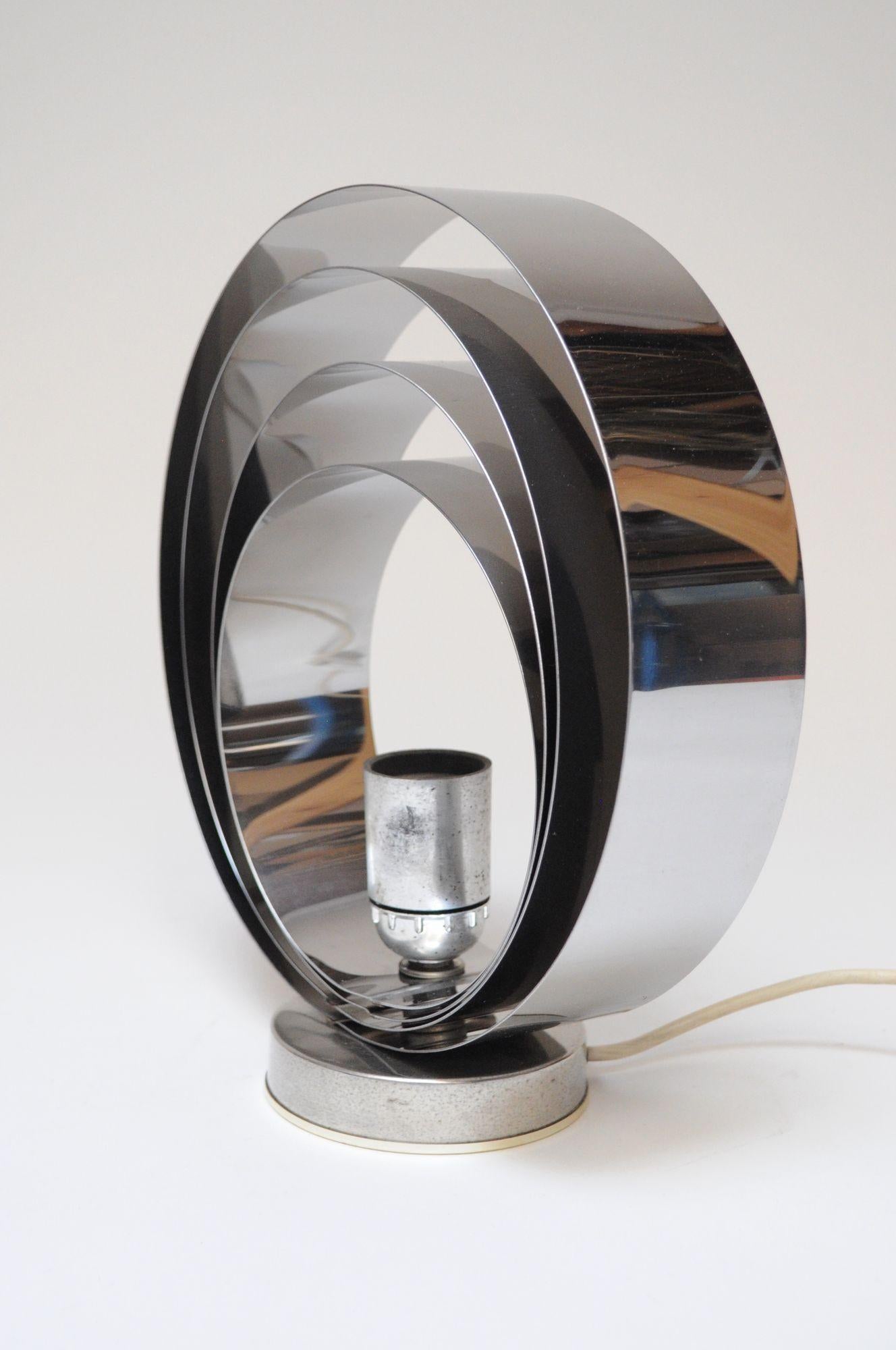 Vintage Italian Chrome Concentric Circle Armillary Table Lamp or Wall Sconce In Good Condition For Sale In Brooklyn, NY
