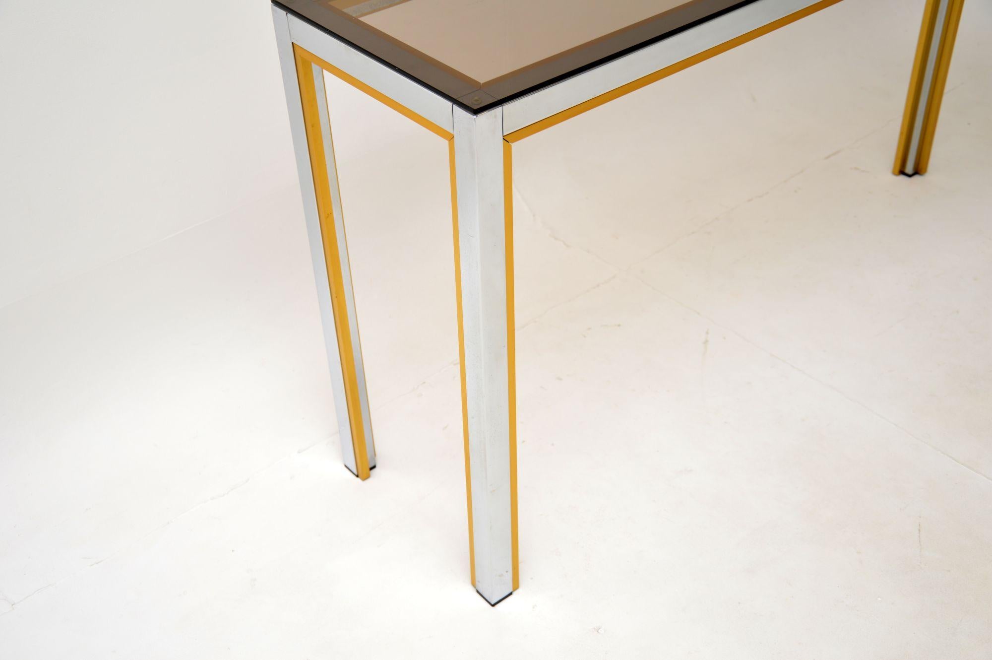 Brass Vintage Italian Chrome Console Table by Zevi For Sale