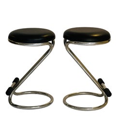 Vintage Italian Chrome Counter Stools by Bieffeplast, a Pair