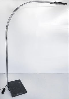 Vintage Italian Chrome Marble Halogen Arch Floor Lamp with Dimmer
