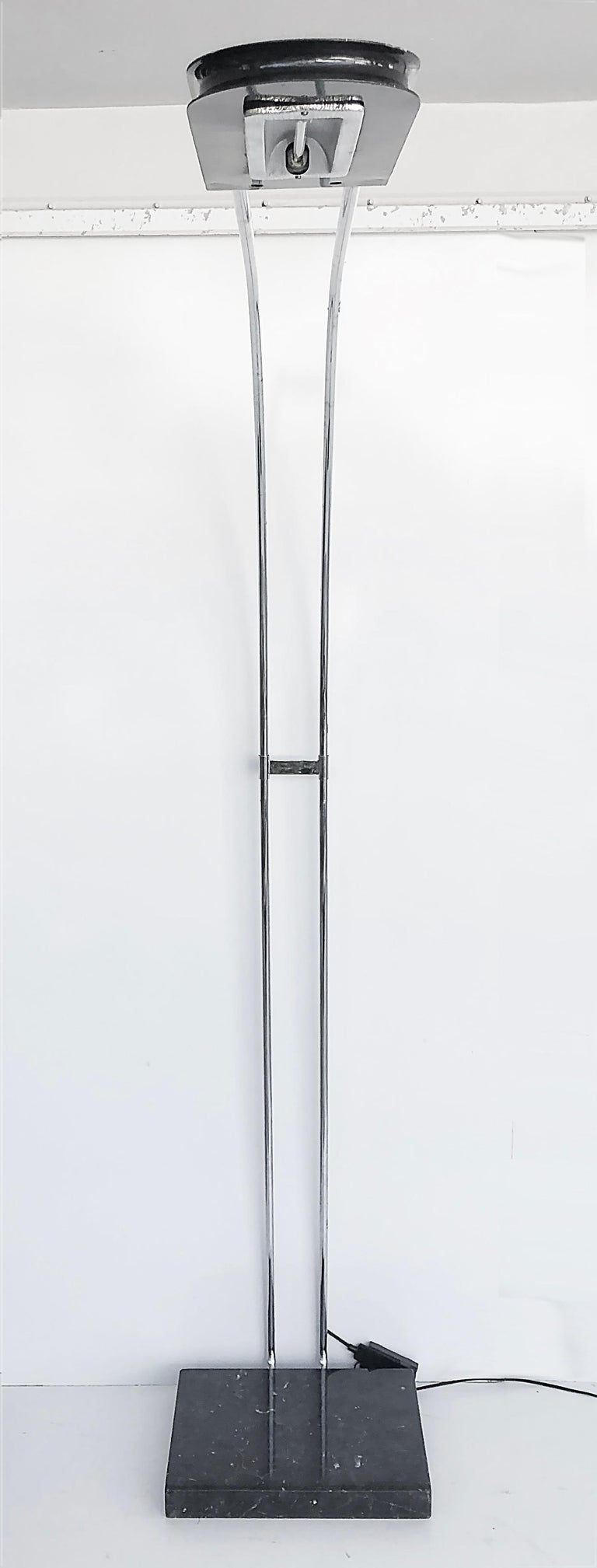 Vintage Italian Chrome Marble Halogen Arch Floor Lamp with Dimmer For