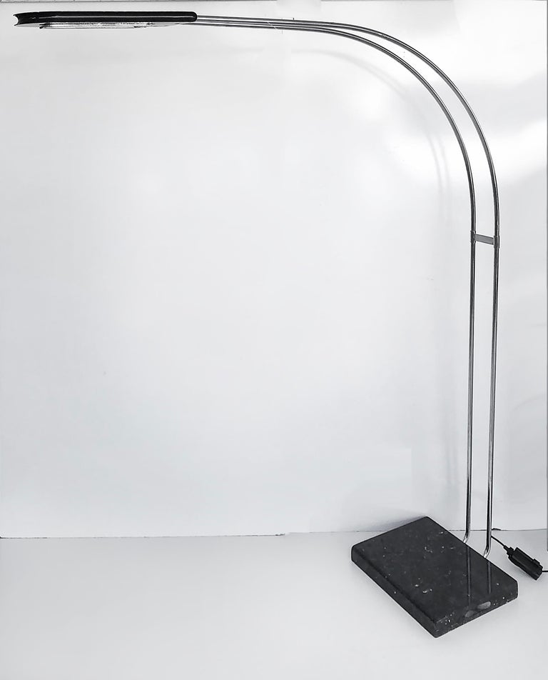 Vintage Italian Chrome Marble Halogen Arch Floor Lamp with Dimmer For