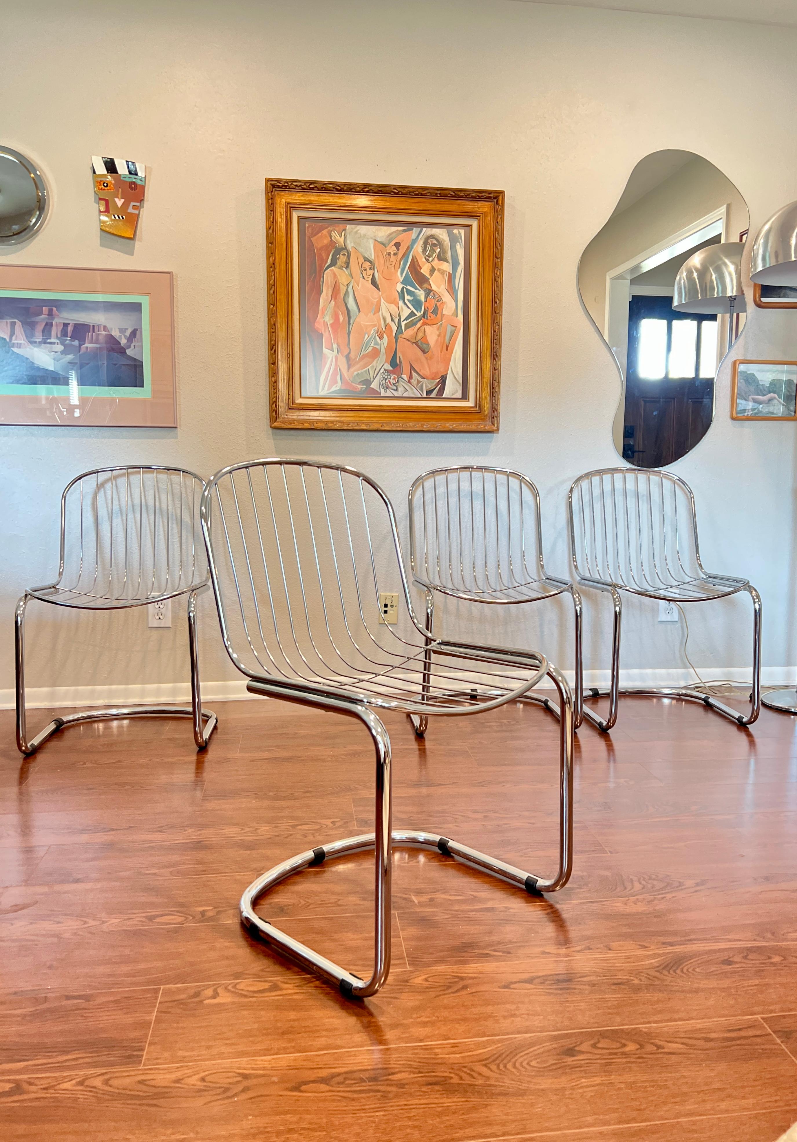 Vintage set of 4 Italian Chrome MCM Dining chairs Style of Gastone Rinaldi 2