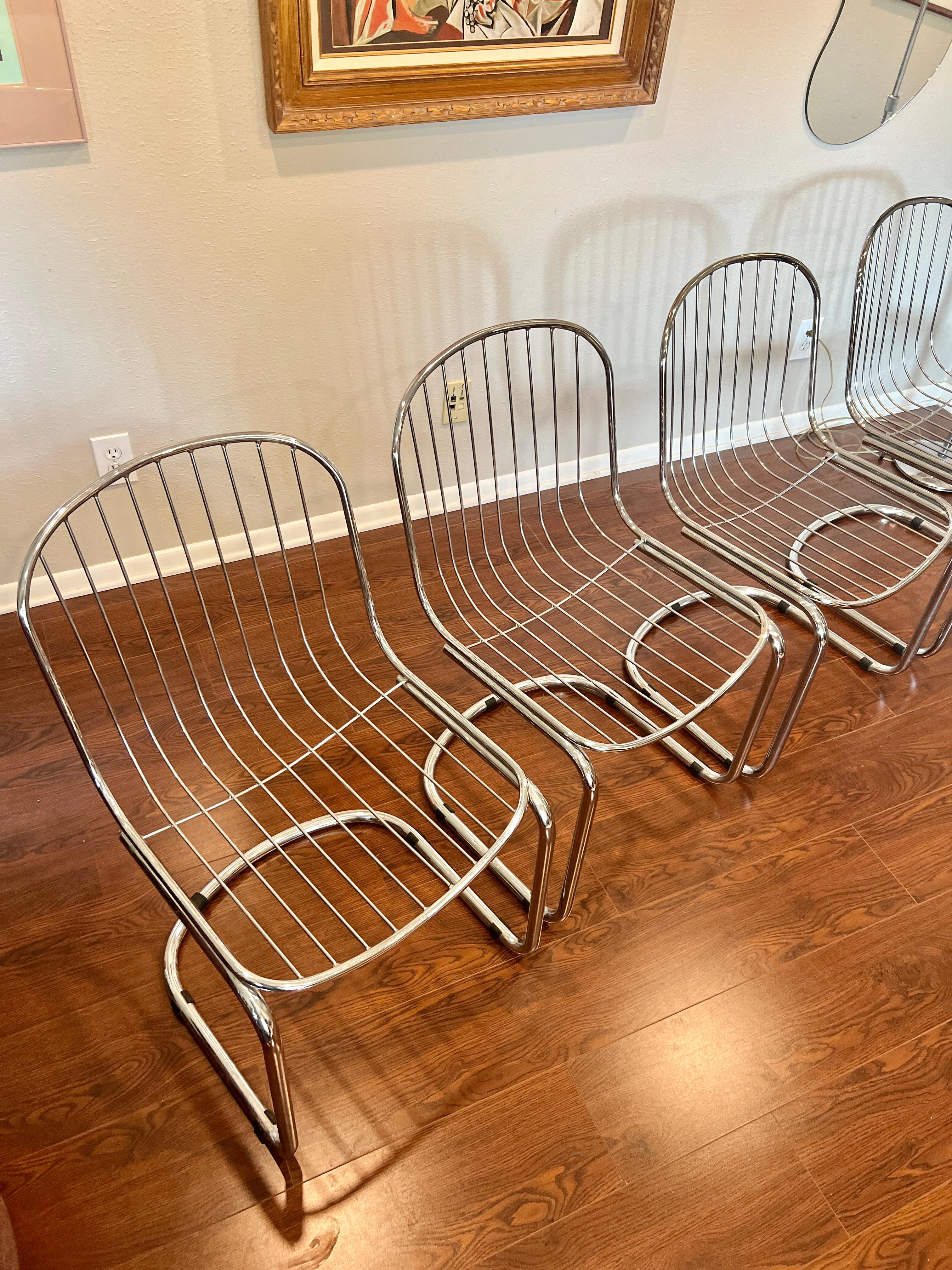Vintage set of 4 Italian Chrome MCM Dining chairs Style of Gastone Rinaldi 5