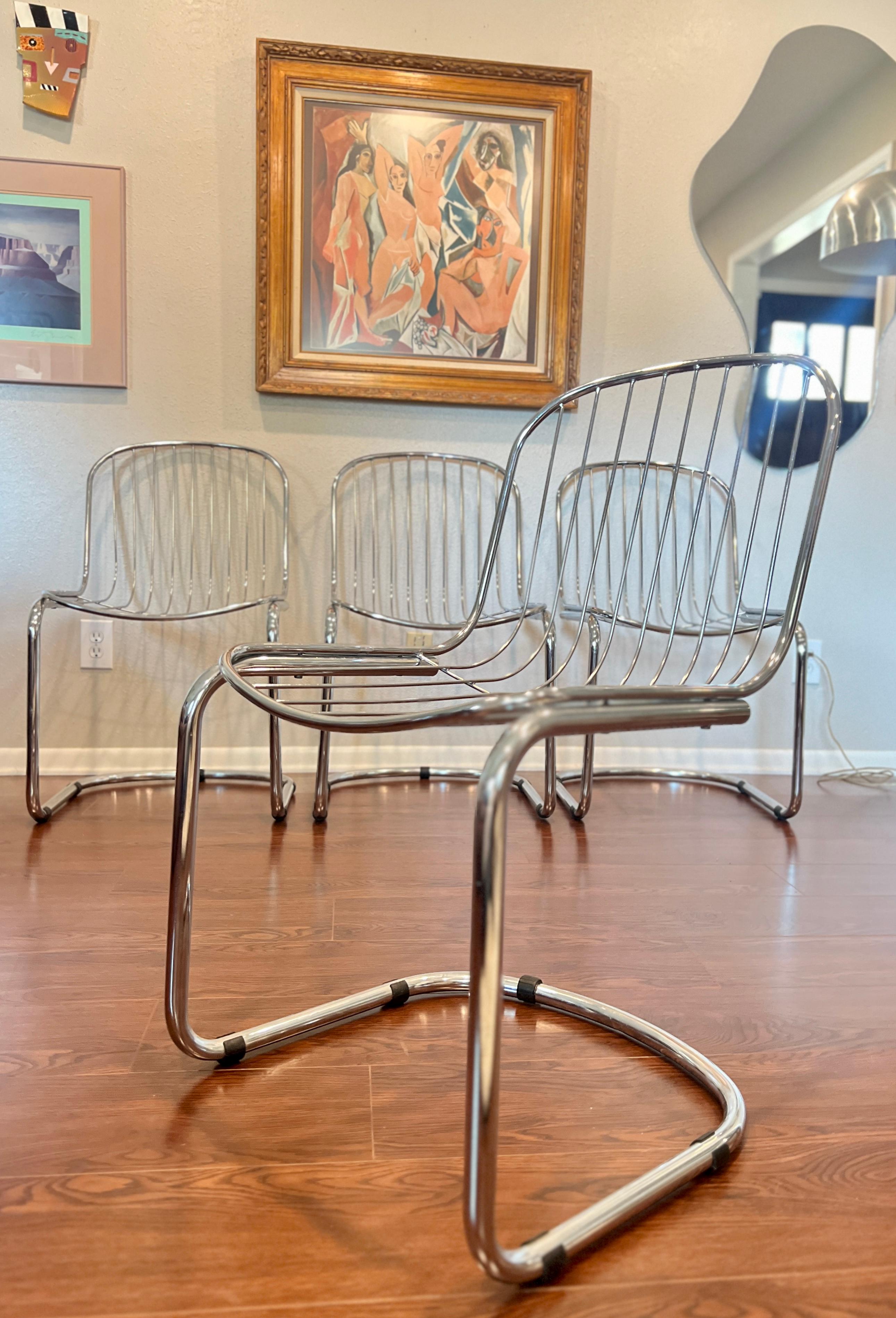 Vintage set of 4 Italian Chrome MCM Dining chairs Style of Gastone Rinaldi 6