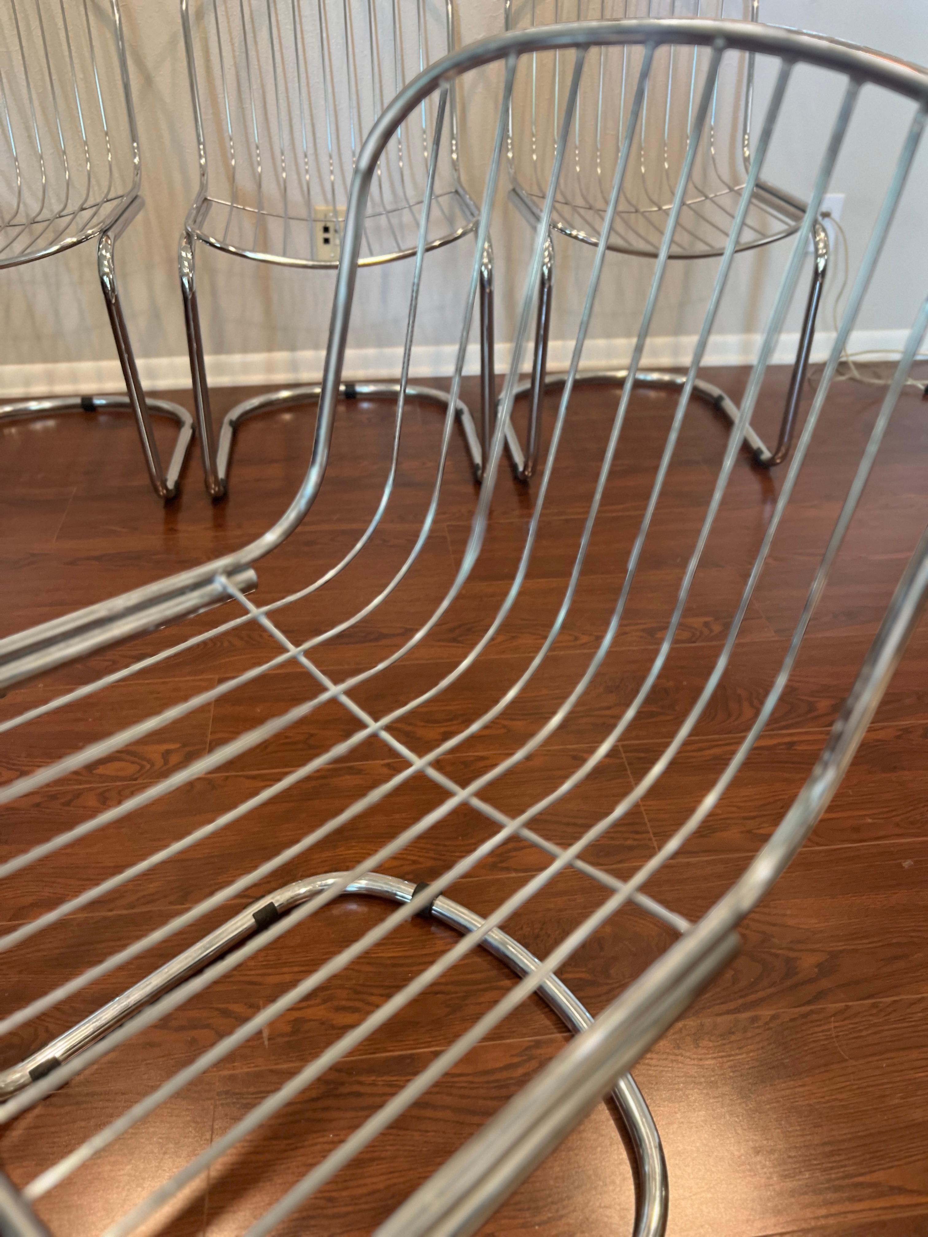 Vintage set of 4 Italian Chrome MCM Dining chairs Style of Gastone Rinaldi 8