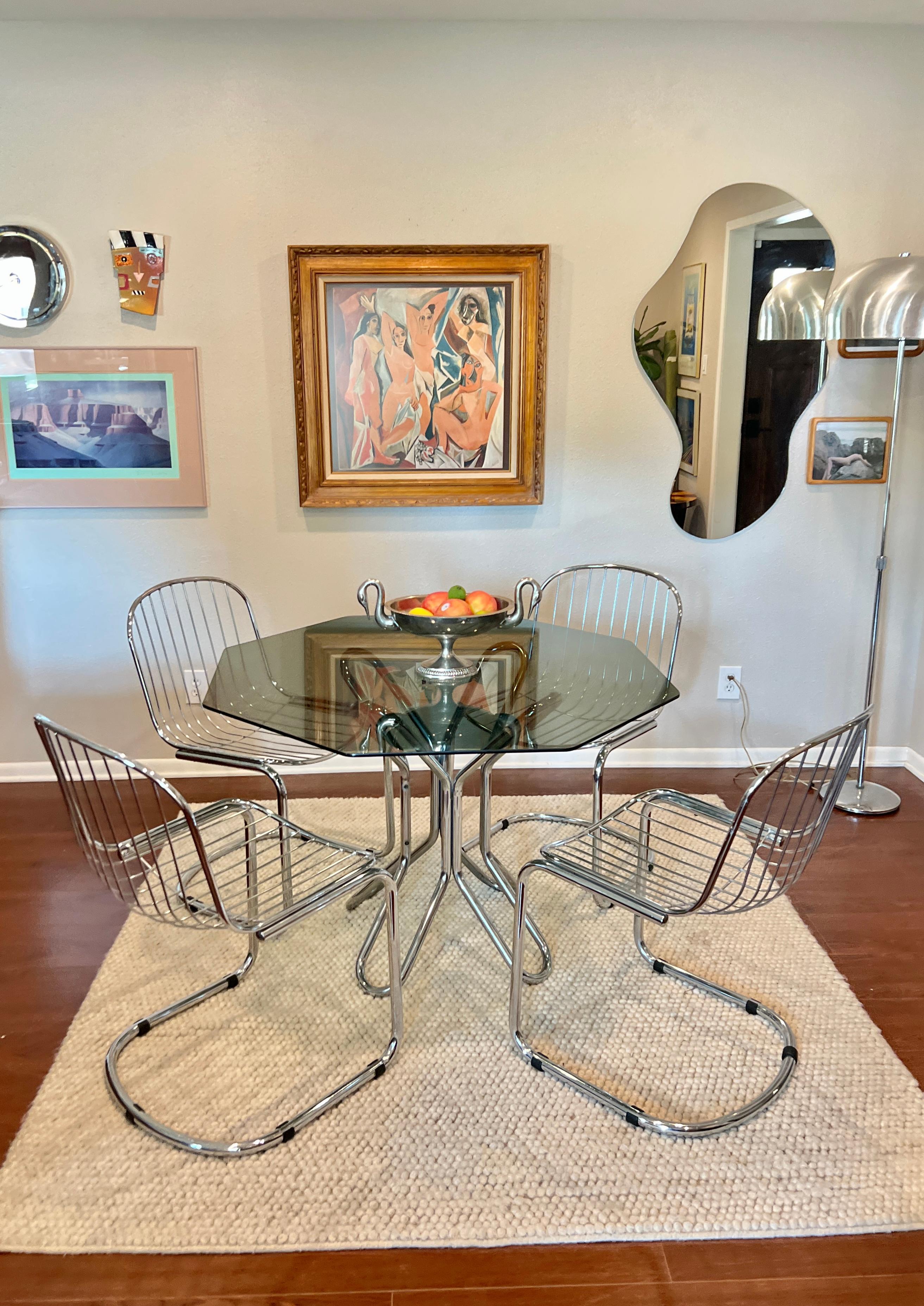 Plated Vintage set of 4 Italian Chrome MCM Dining chairs Style of Gastone Rinaldi
