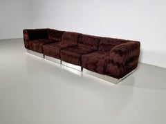Vintage Italian Chrome Plated Sectional Sofa with Faux Fur, 1970s