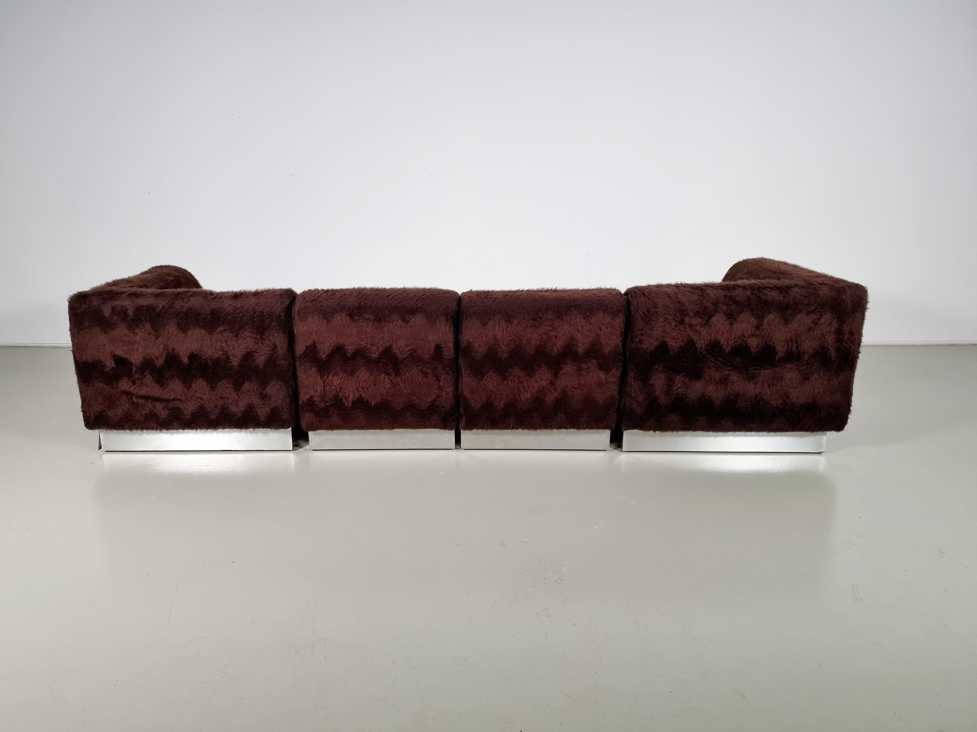 European Vintage Italian Chrome Plated Sectional Sofa with Faux Fur, 1970s For Sale